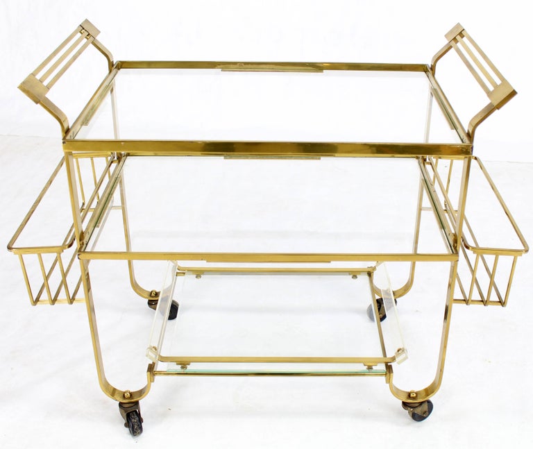 French Solid Brass and Glass Mid-Century Modern Bar Cart For Sale