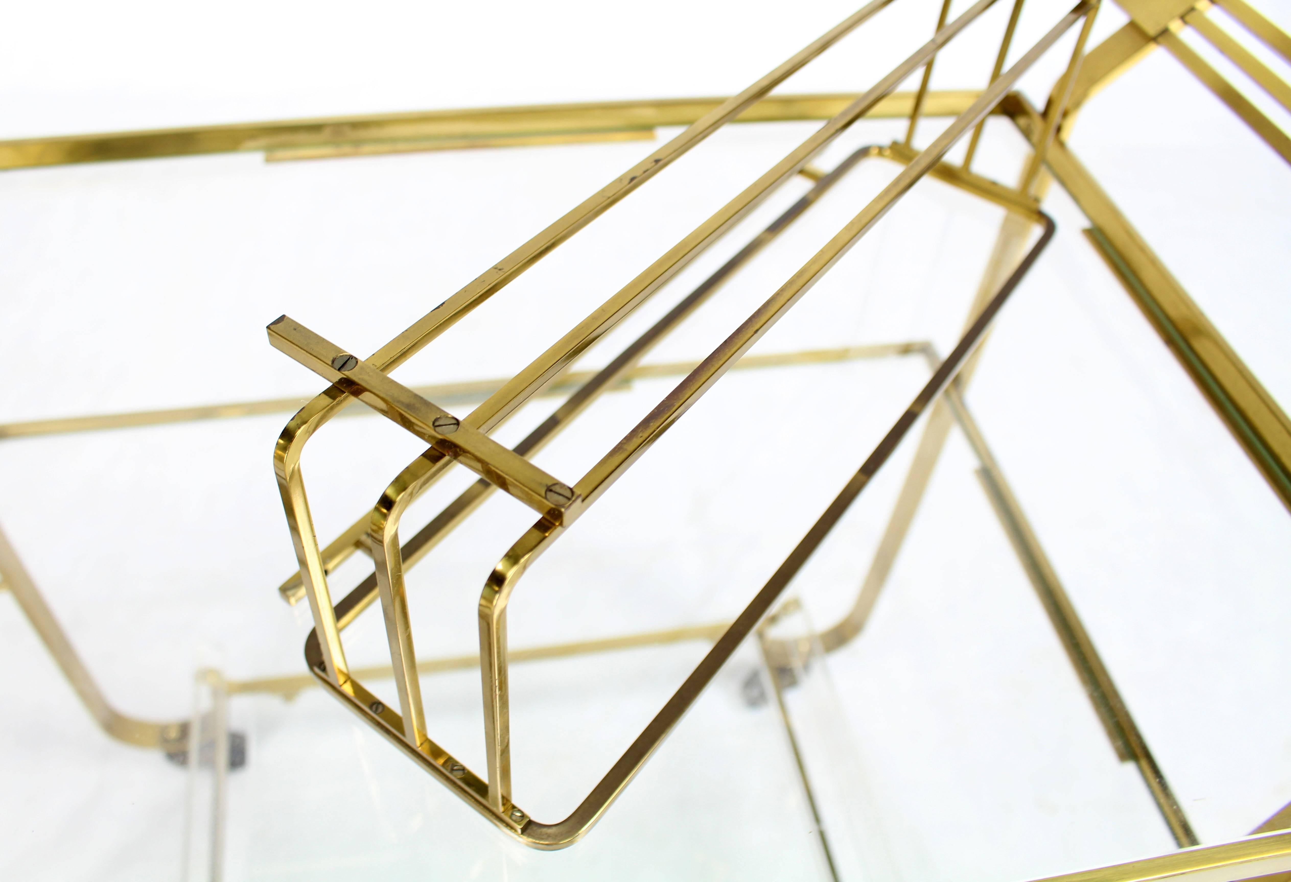 Solid Brass and Glass Mid-Century Modern Bar Cart For Sale 1