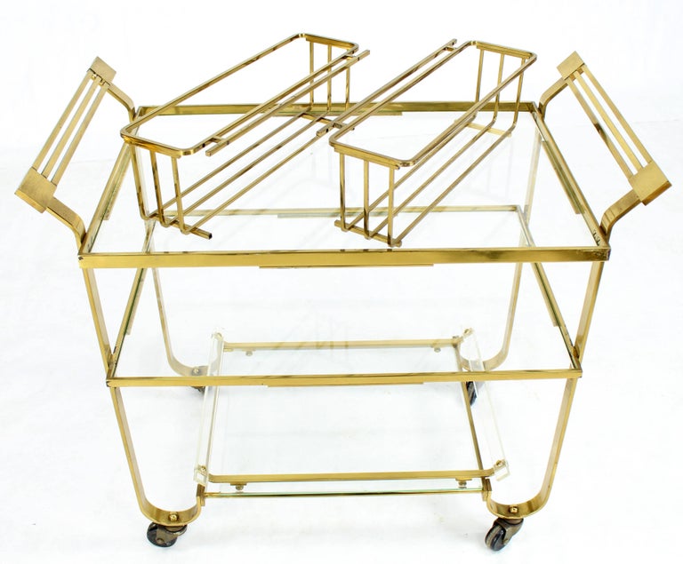 Solid Brass and Glass Mid-Century Modern Bar Cart For Sale 3