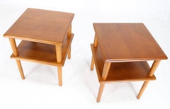 Pair of Square Solid Maple Two-Tier End Side Tables