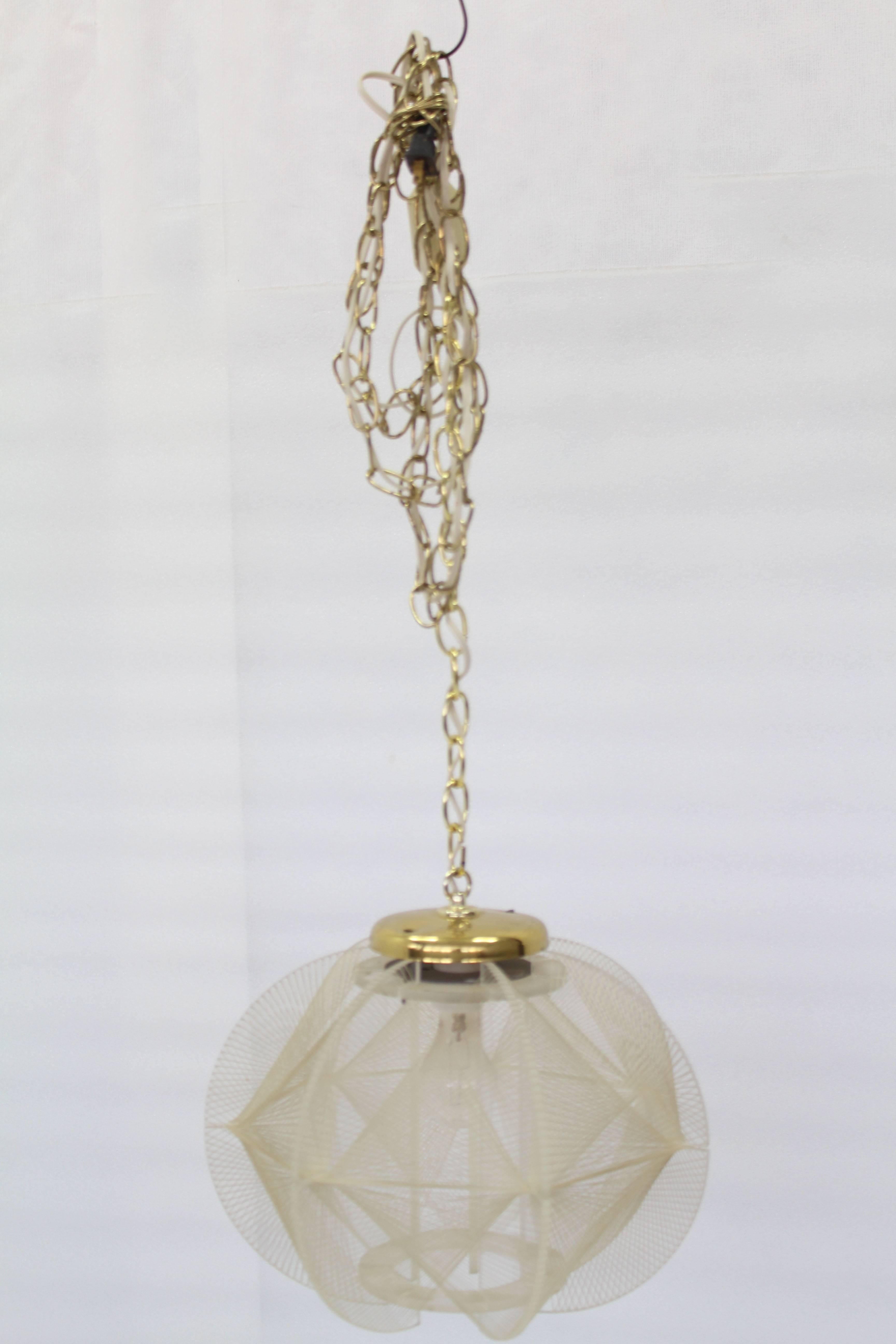Mid-Century Modern Lucite and fish line pendant light fixture chandelier.