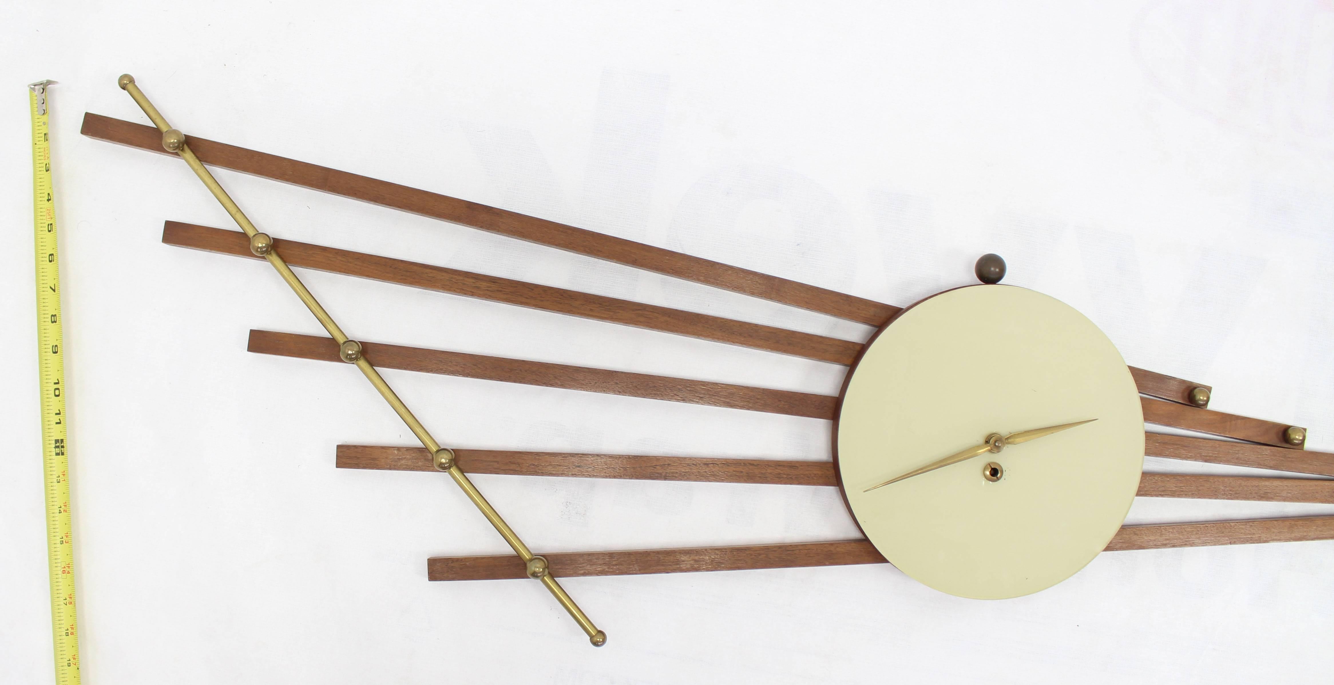 20th Century Large French Art Deco Walnut Brass Wall Sculpture Clock For Sale