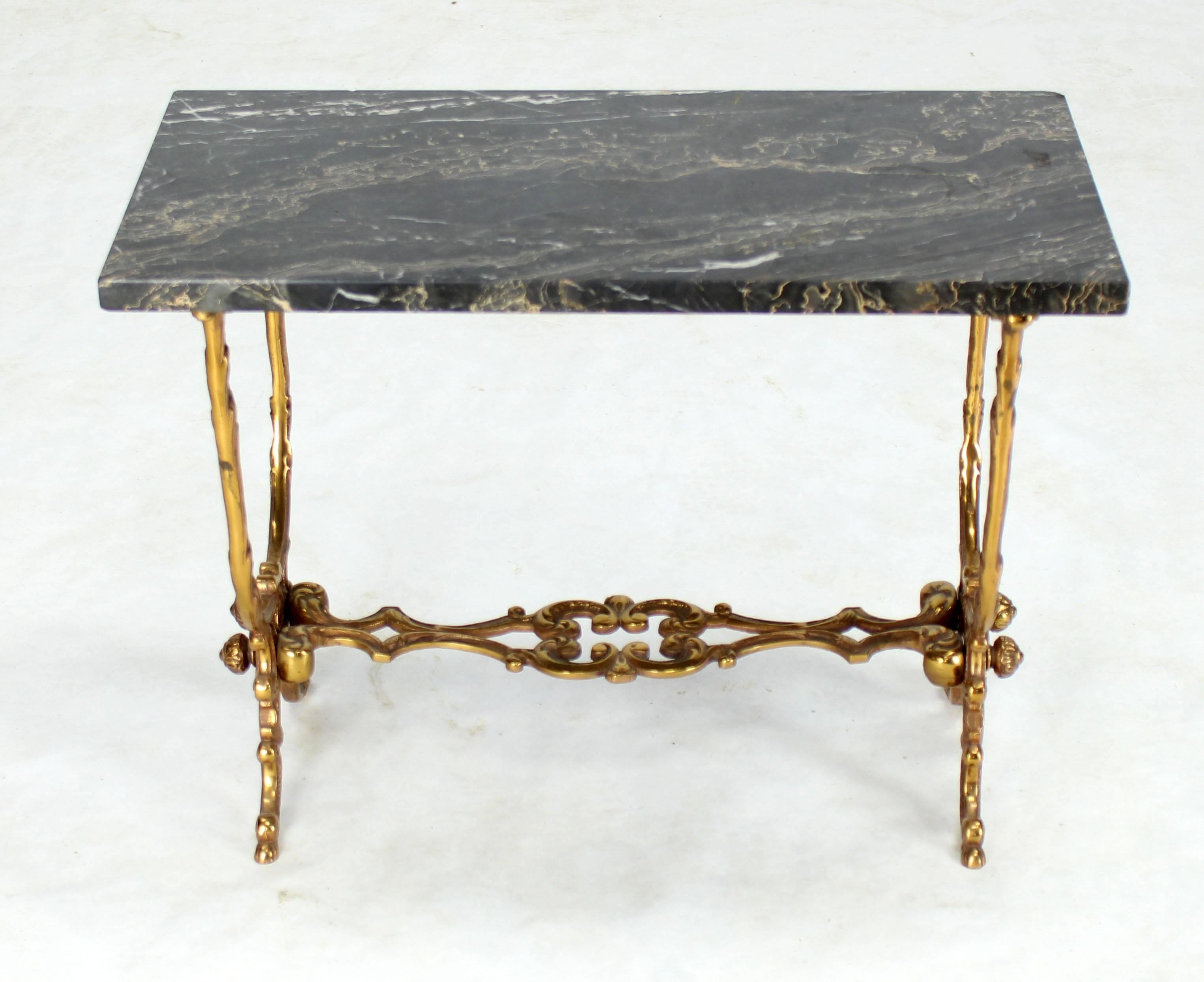 Gorgeous heavy solid cast bronze side table with marble top.