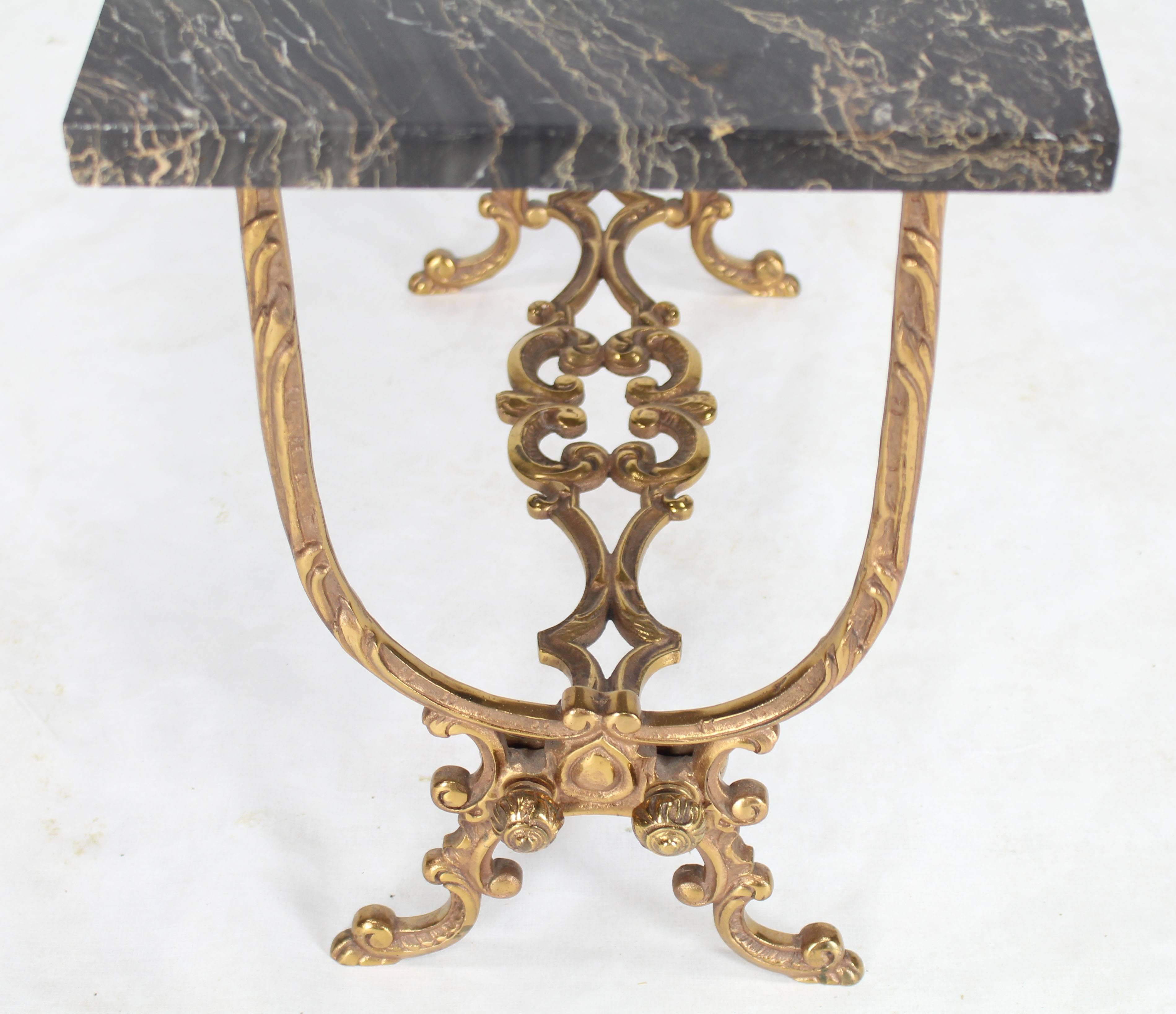 Rococo Solid Cast Bronze Black Marble-Top Side Table