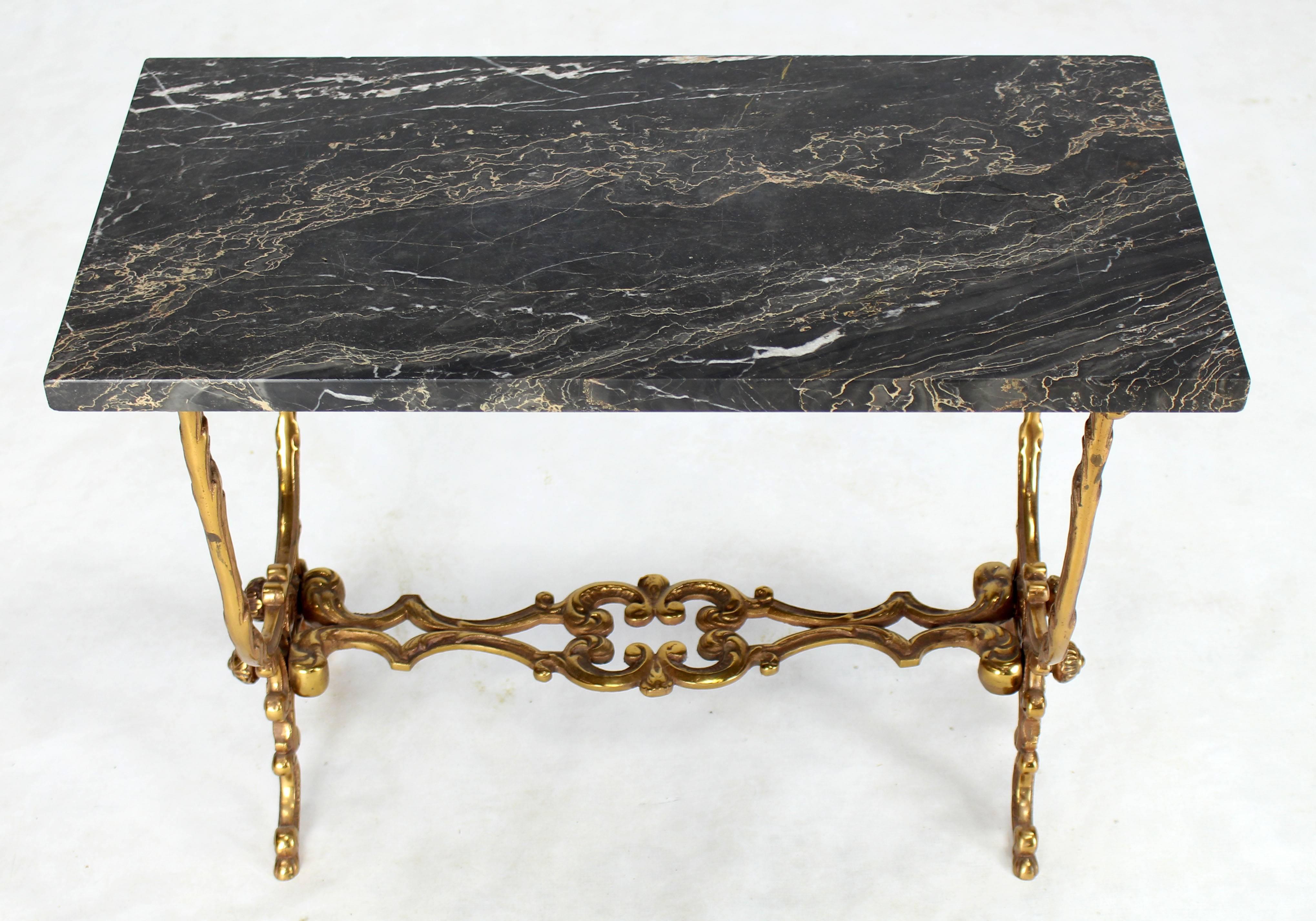 American Solid Cast Bronze Black Marble-Top Side Table