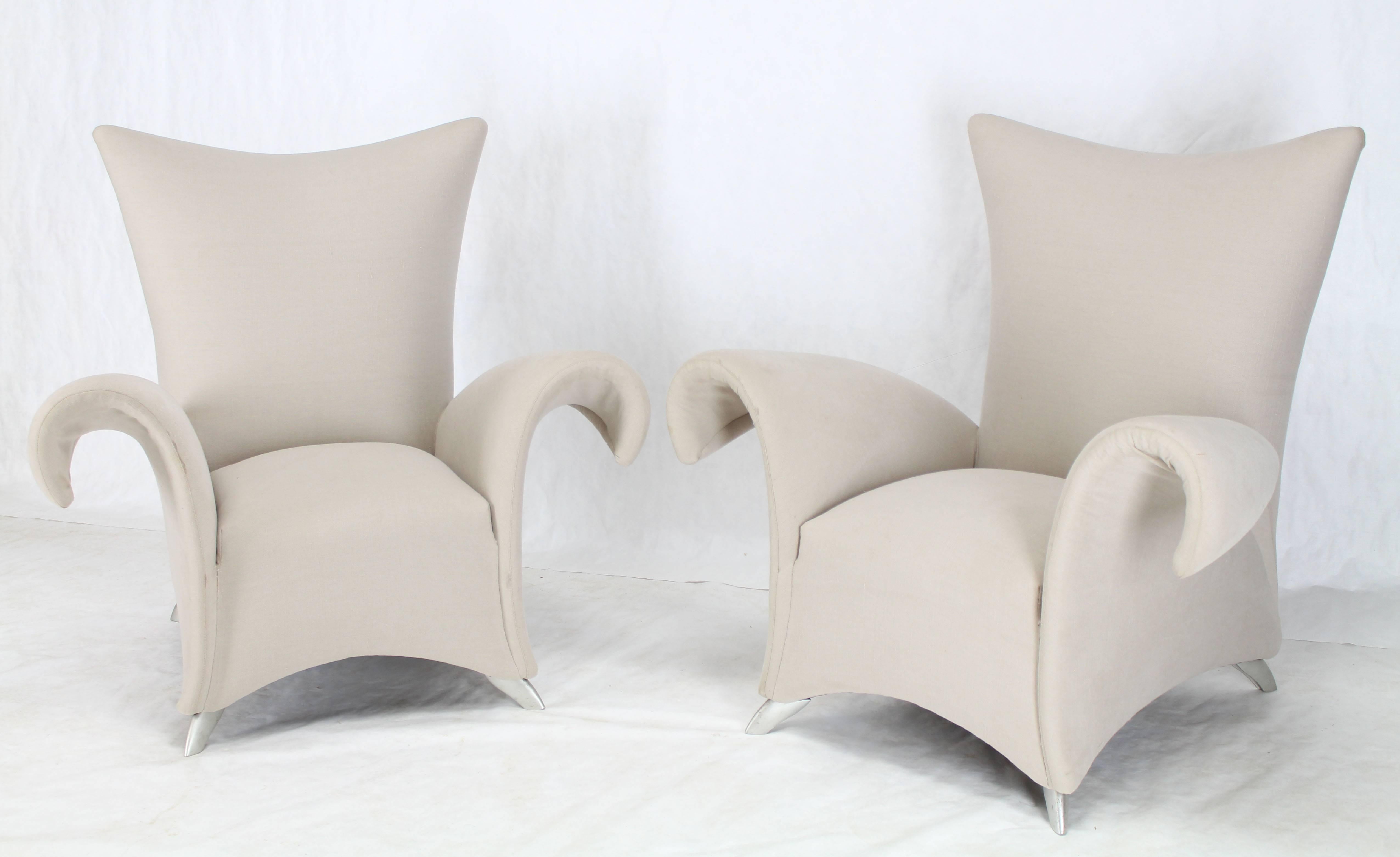 Upholstery Pair of Large Oversize Lounge Fan Back Barrel Armchairs For Sale