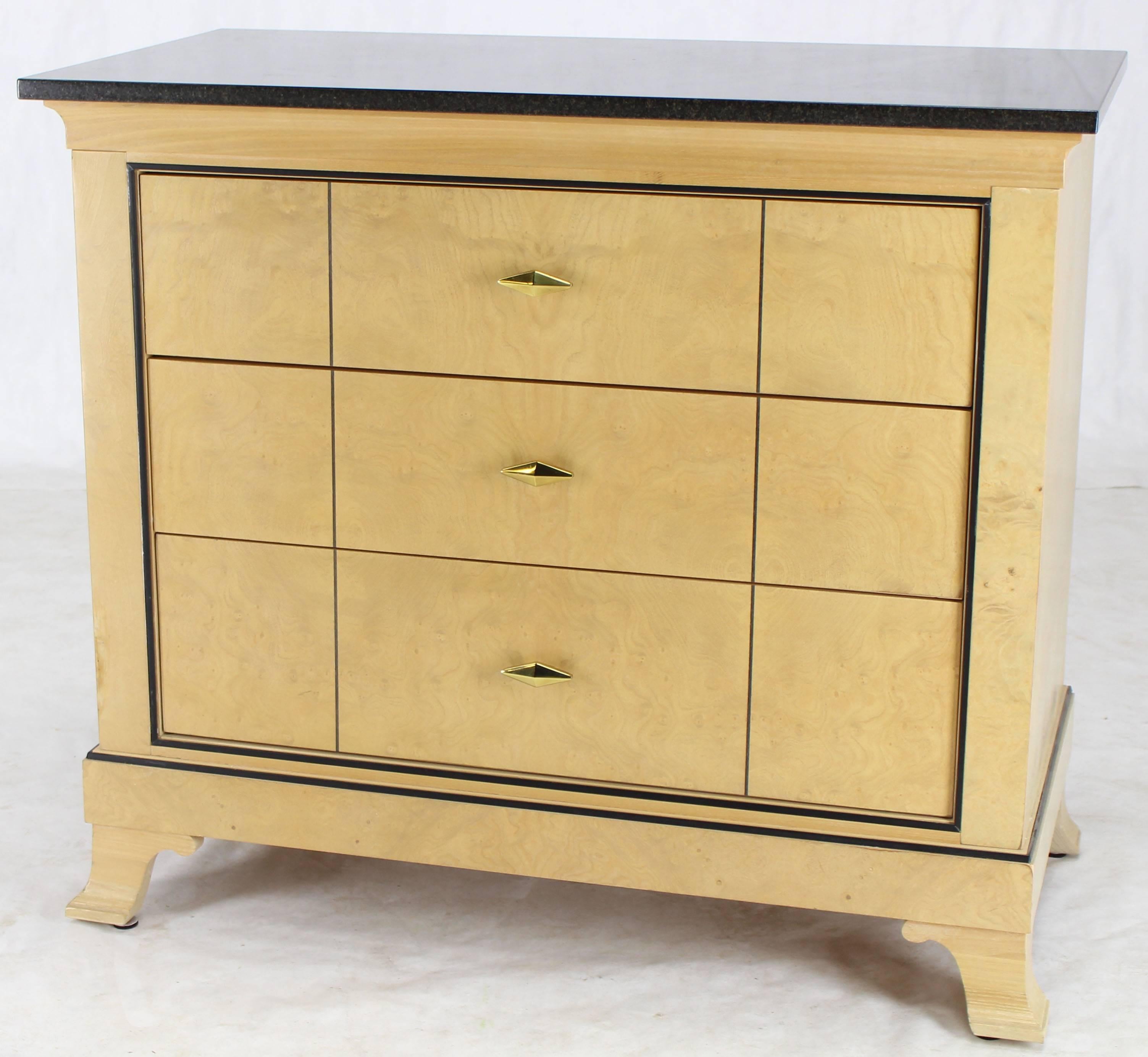 White wash burl wood finish dresser with granite not marble top. Beautiful Mid-Century Modern style design.