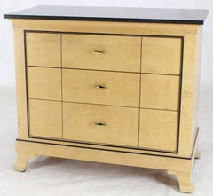 Three-Drawer Granite Top Bleached Burl Wood Bachelor Chest Dresser