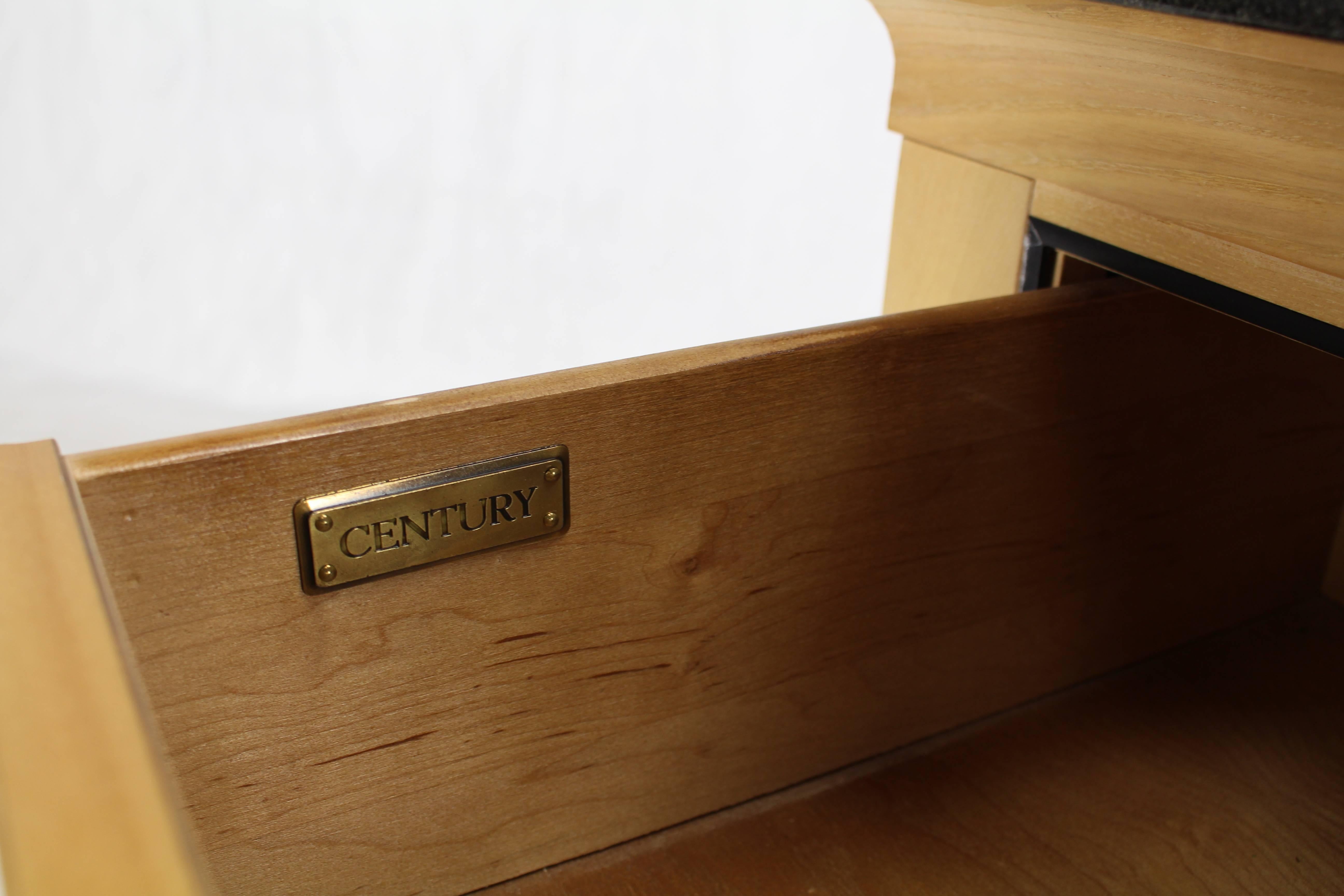 Mid-Century Modern Three-Drawer Granite Top Bleached Burl Wood Bachelor Chest Dresser