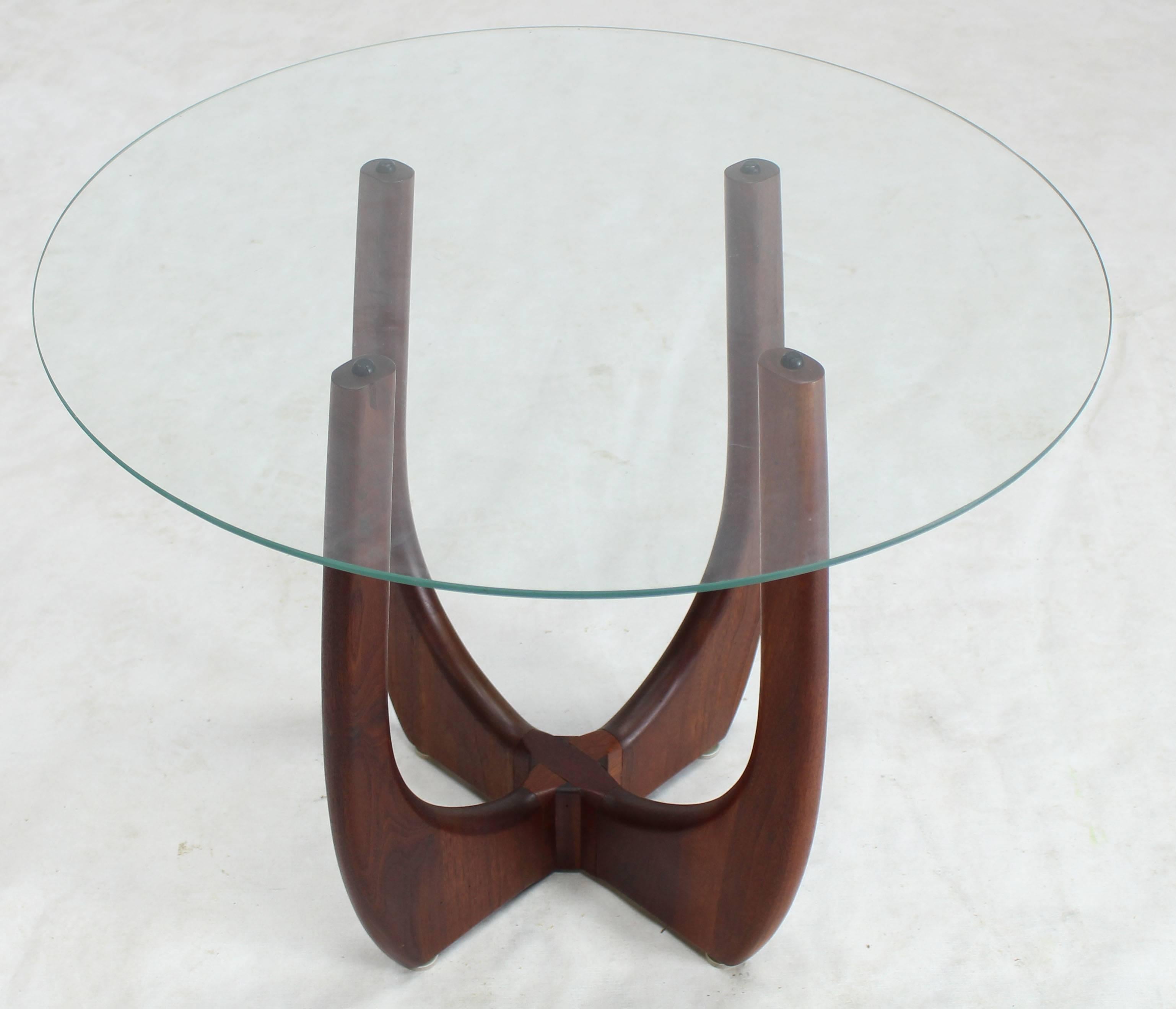 Mid-Century Modern oiled walnut round glass top side table by Adrian Pearsall.