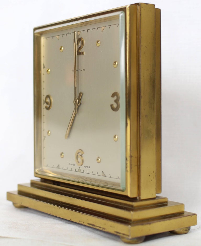Double Sided Tiffany Heavy Bronze Square Desk Table Clock at 1stDibs