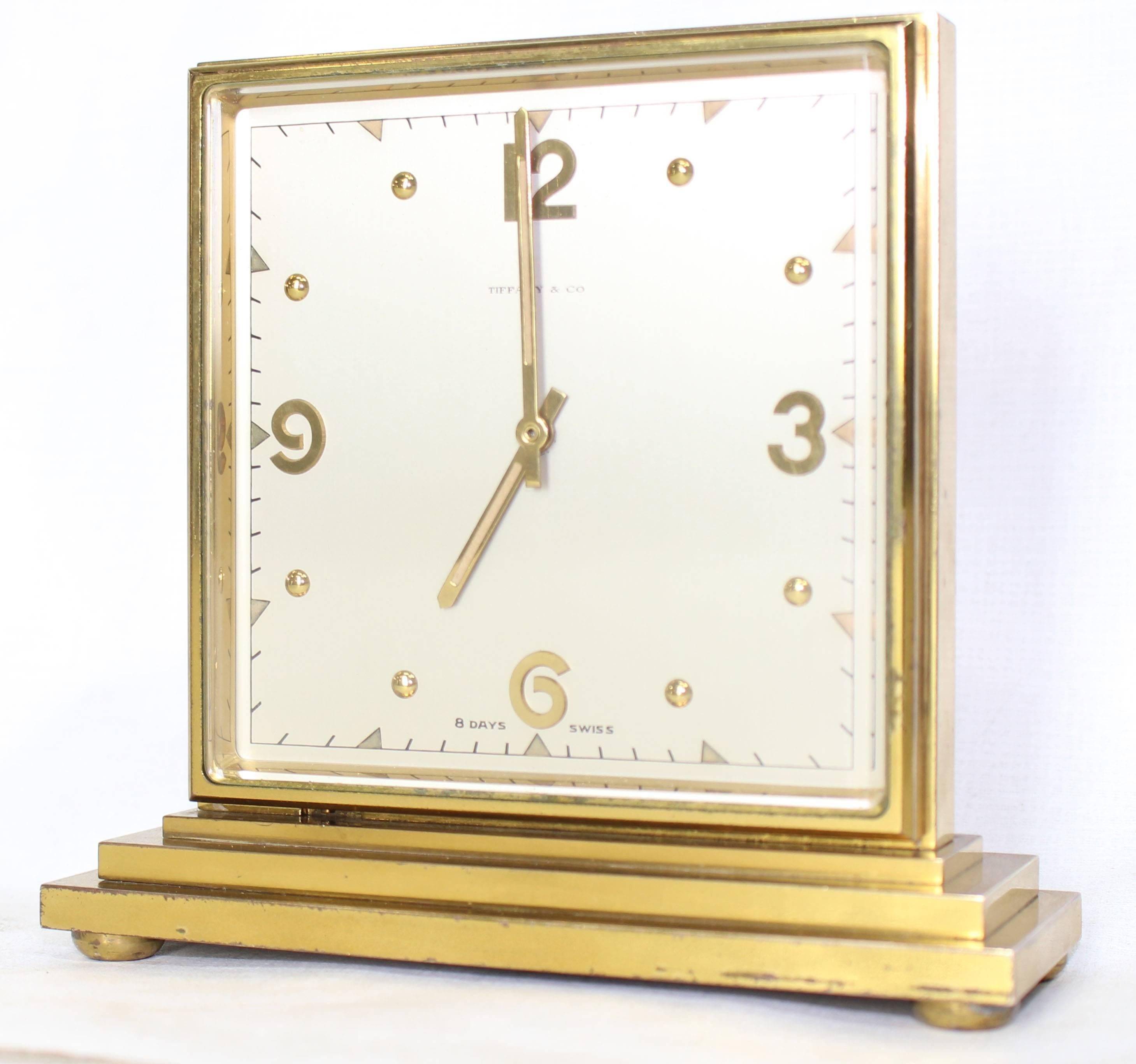 Mid-Century Modern Double Sided Tiffany Heavy Bronze Square Desk Table Clock