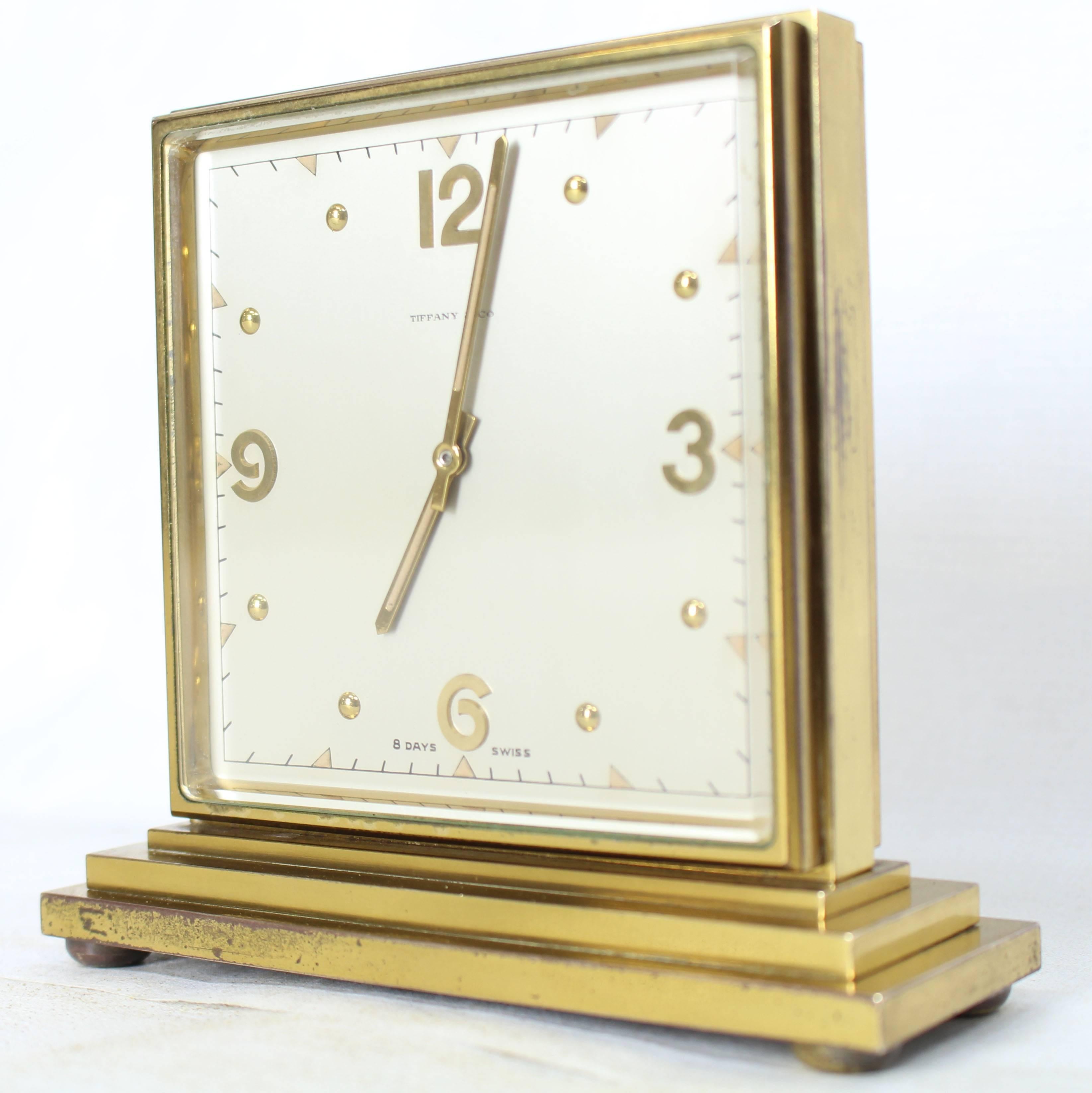 Polished Double Sided Tiffany Heavy Bronze Square Desk Table Clock