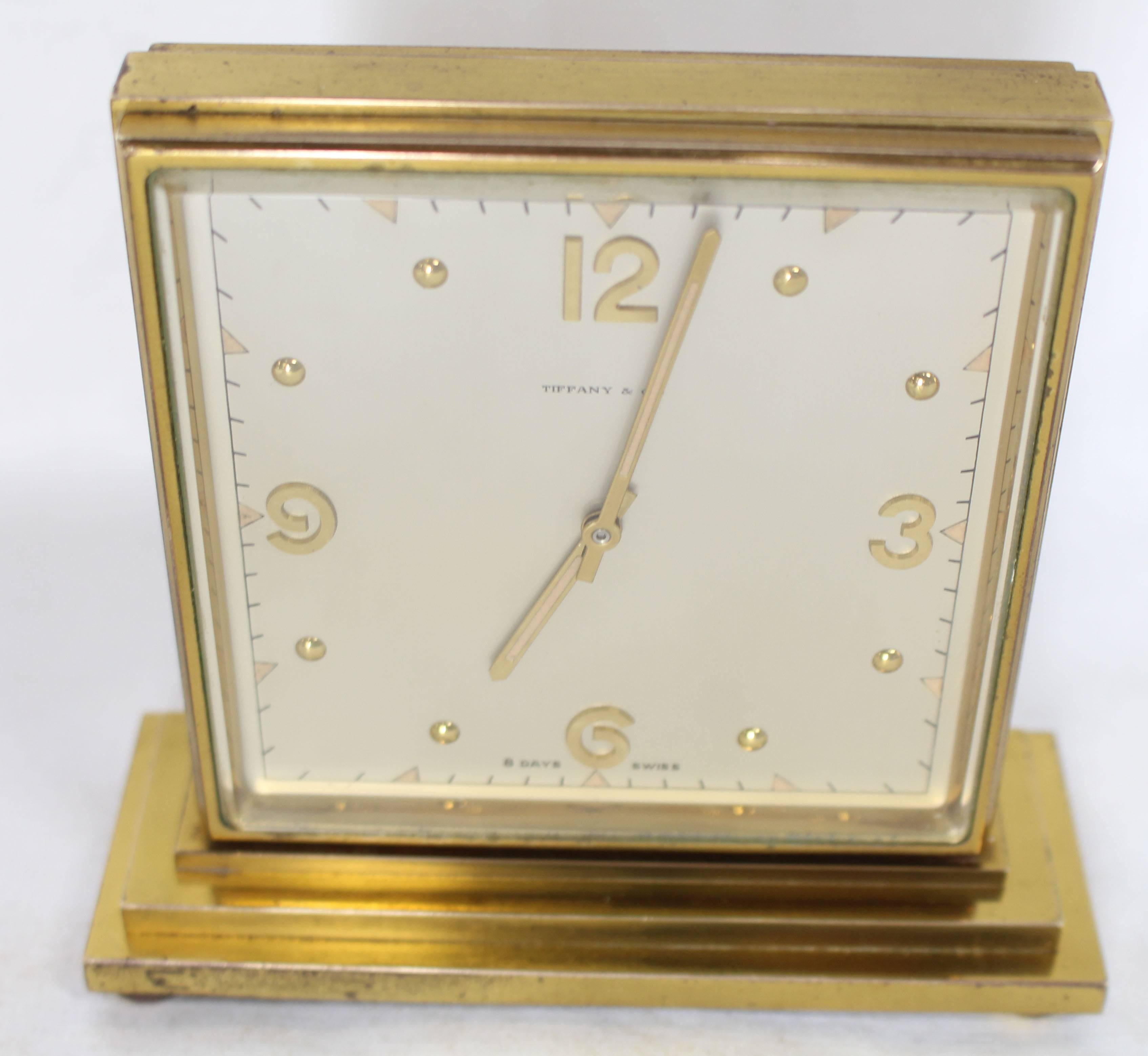 20th Century Double Sided Tiffany Heavy Bronze Square Desk Table Clock