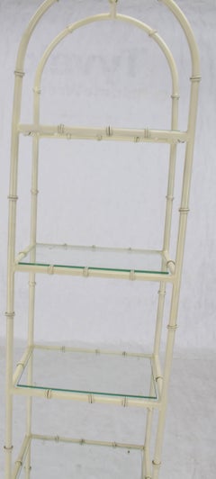 Arc Top Faux Bamboo White Lacquer Tall Narrow Glass Shelves Etagere