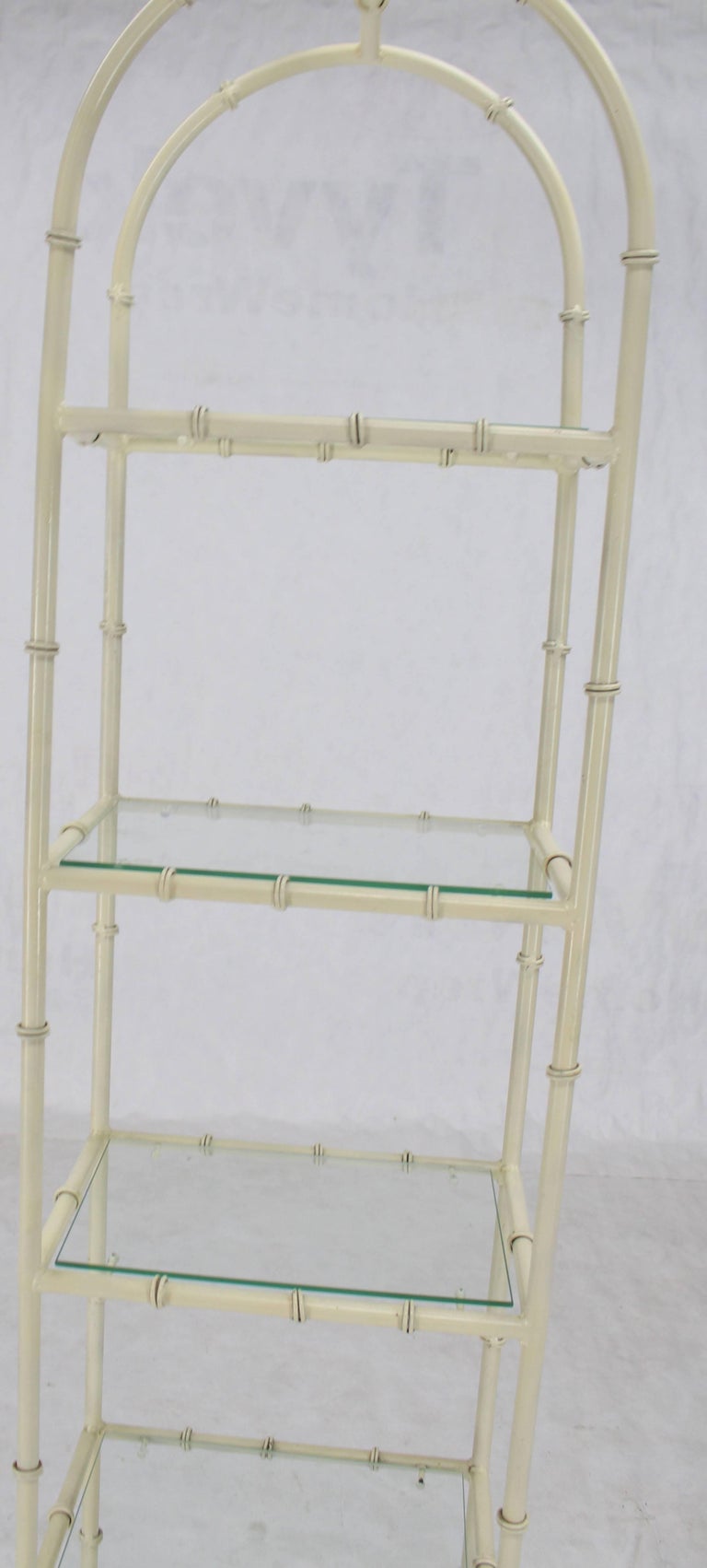 Arc Top Faux Bamboo White Lacquer Tall Narrow Glass Shelves Etagere at