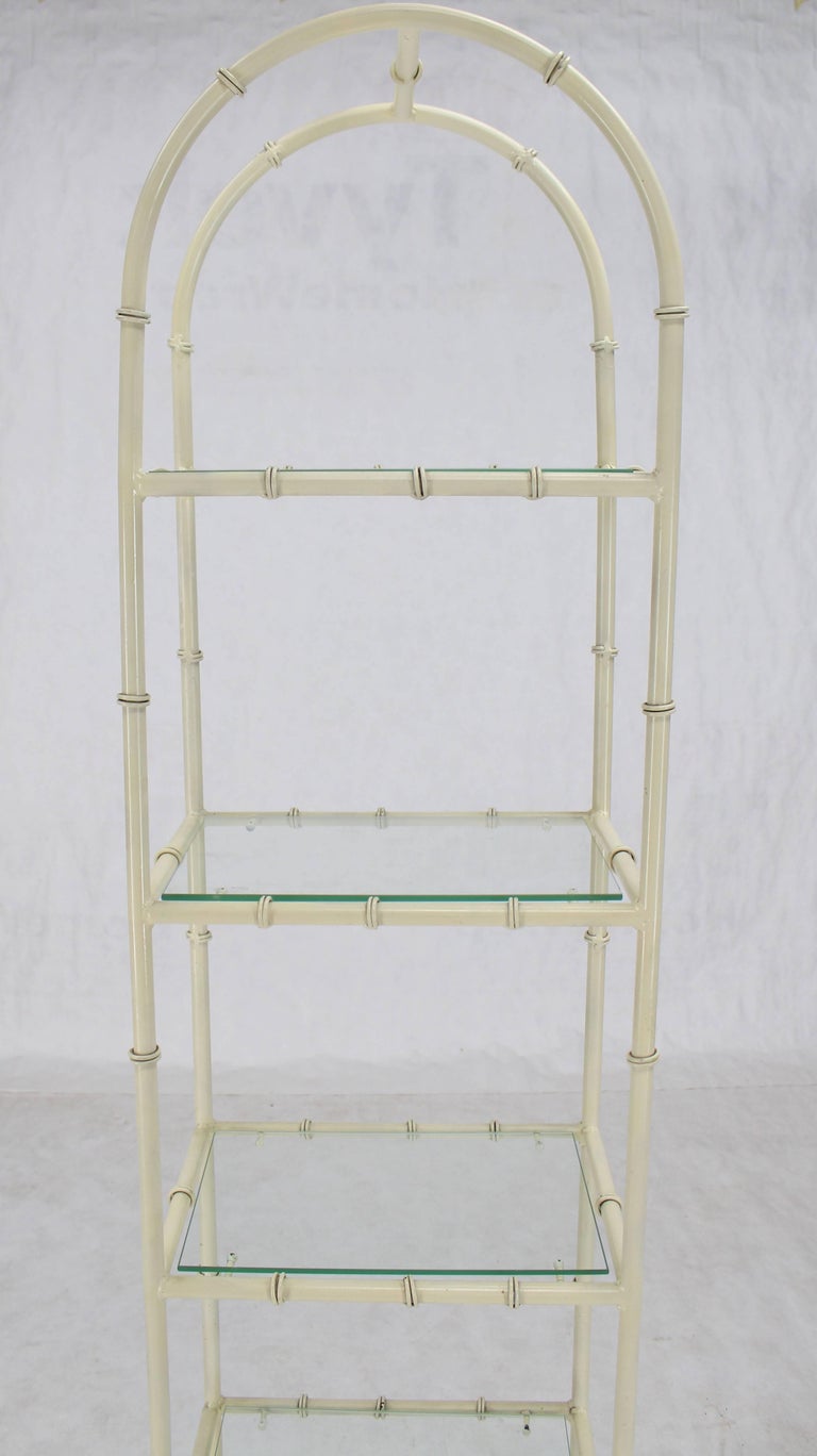 Arc Top Faux Bamboo White Lacquer Tall Narrow Glass Shelves Etagere at