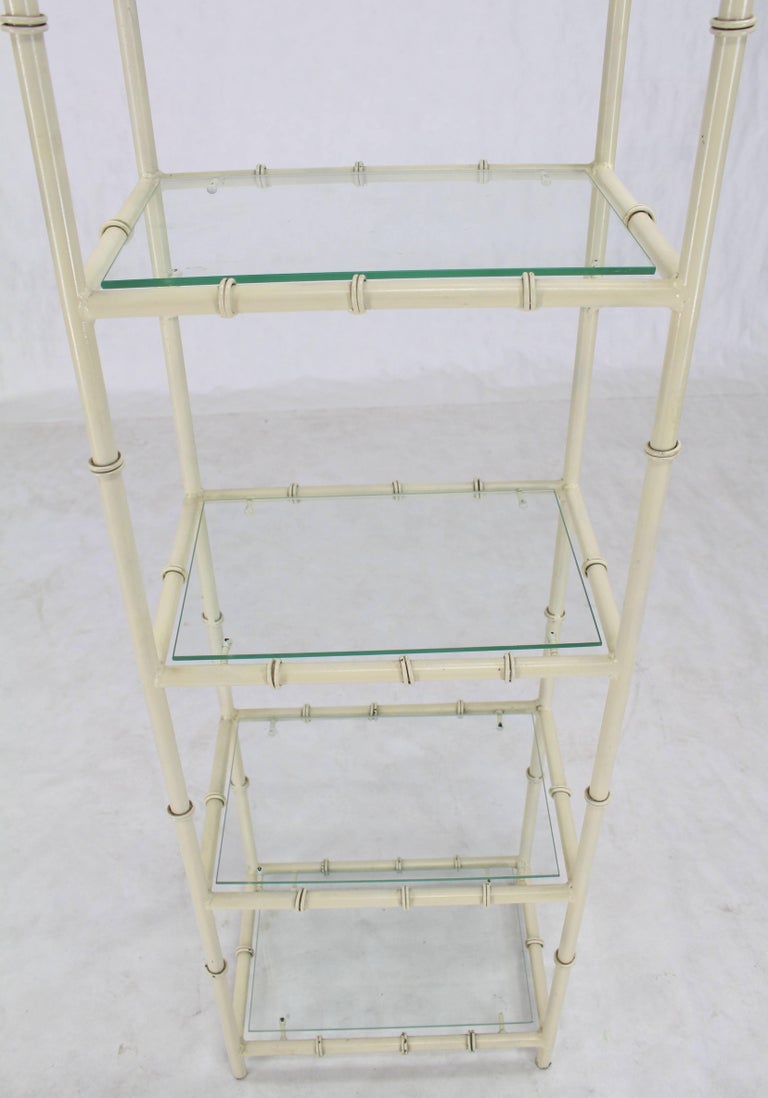 Arc Top Faux Bamboo White Lacquer Tall Narrow Glass Shelves Etagere at