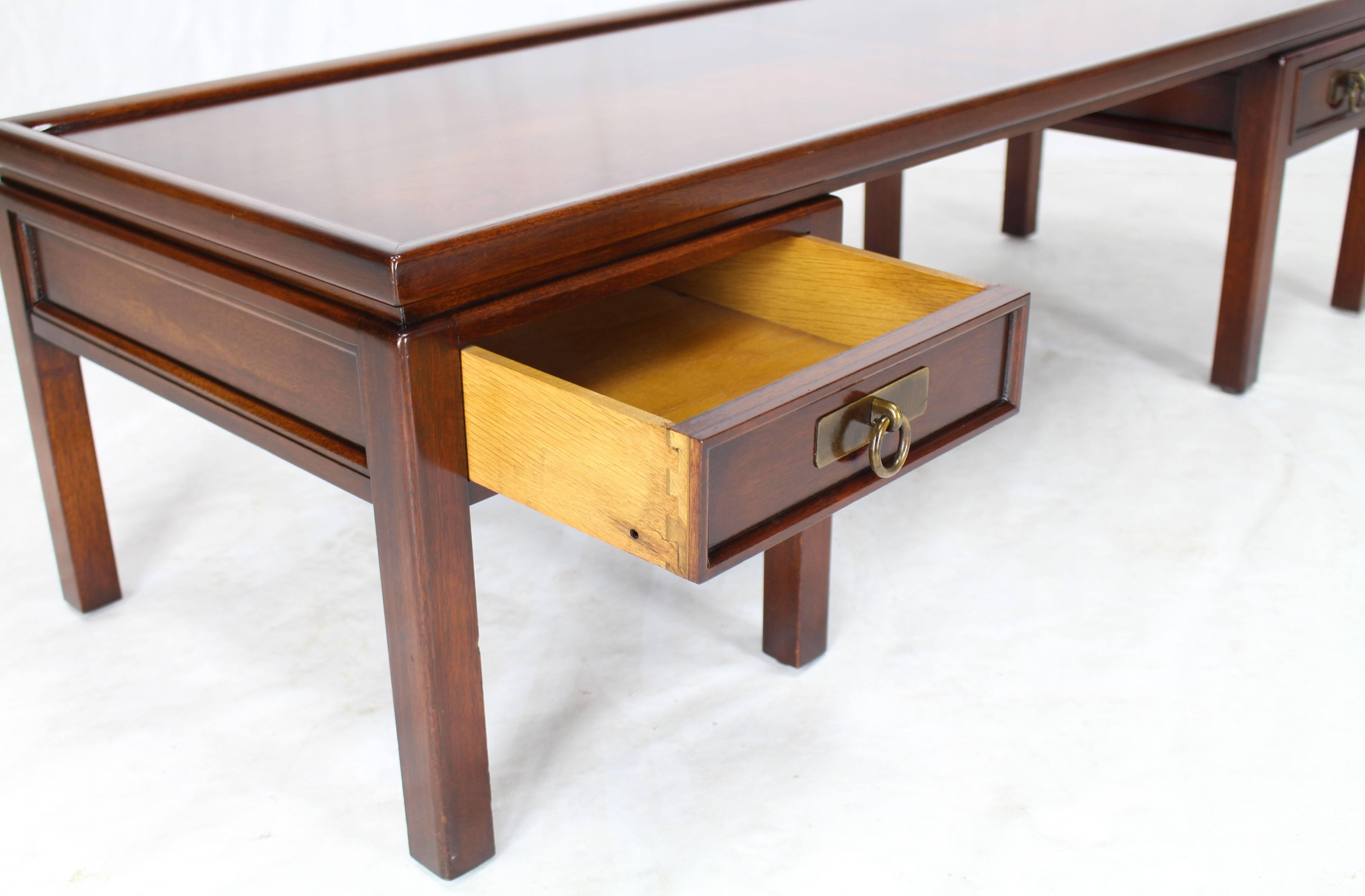 Mid-Century Modern Mahogany Double Pedestal Two Drawers Rectangular Coffee Table For Sale