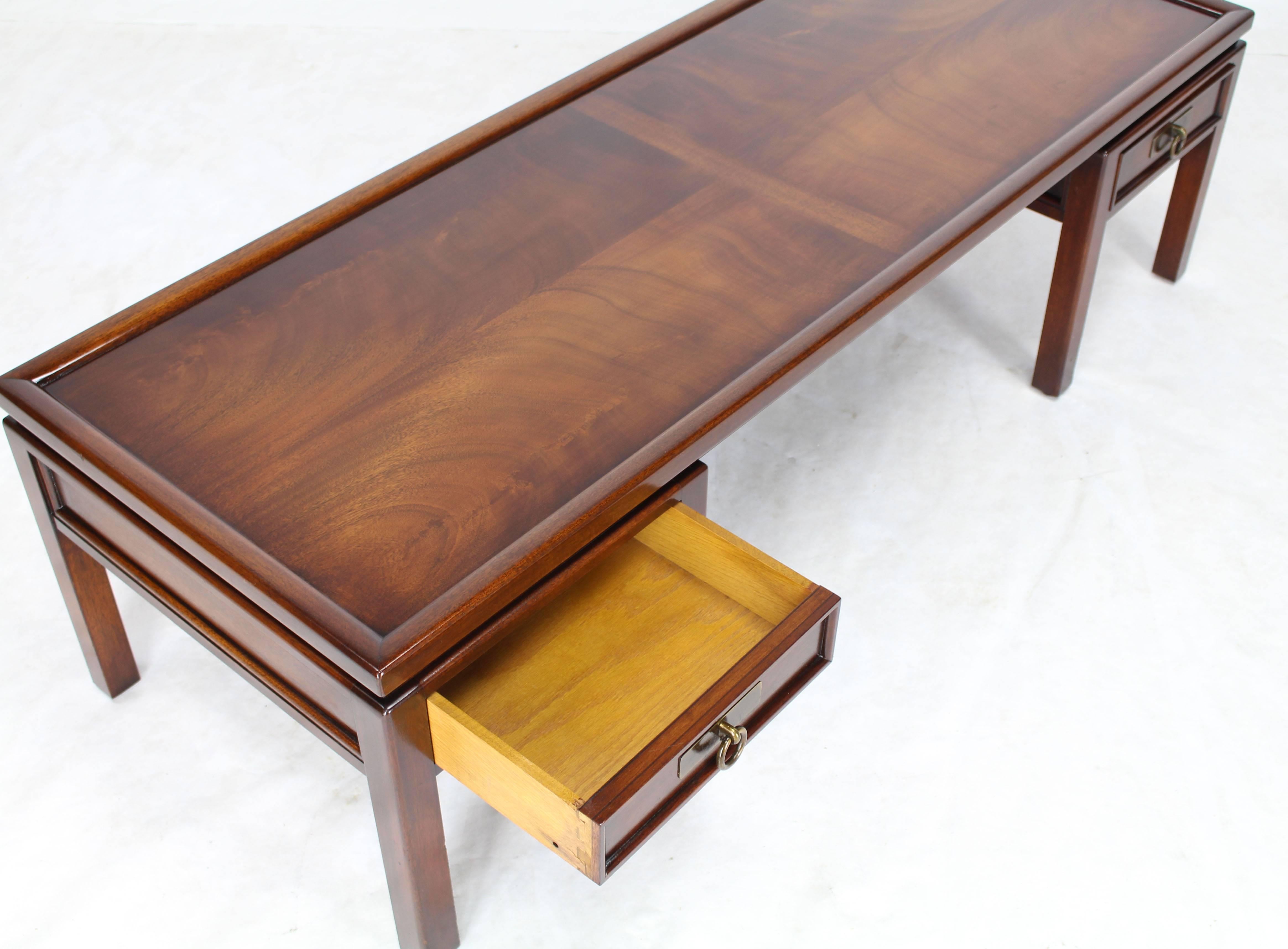 Lacquered Mahogany Double Pedestal Two Drawers Rectangular Coffee Table For Sale