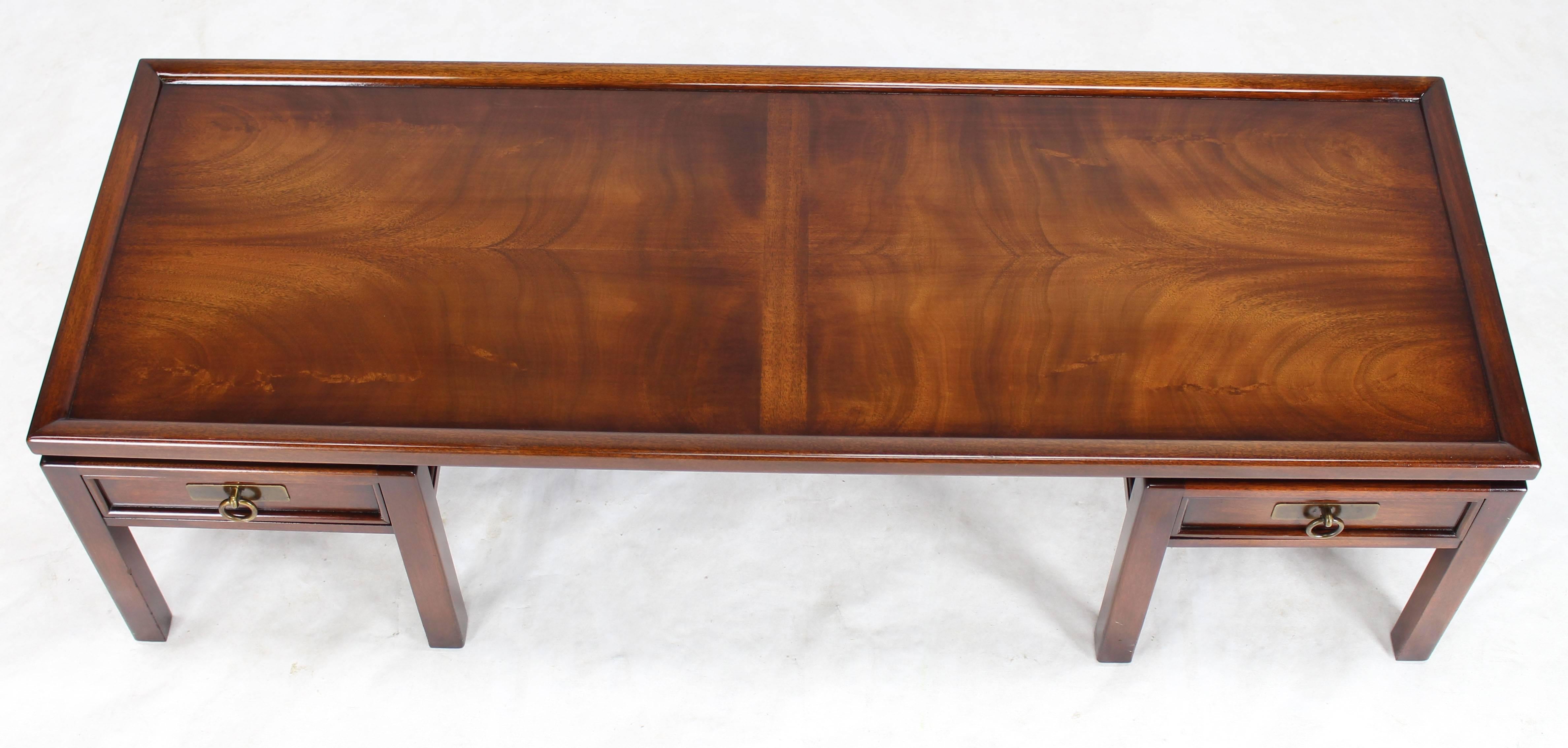 American Mahogany Double Pedestal Two Drawers Rectangular Coffee Table For Sale