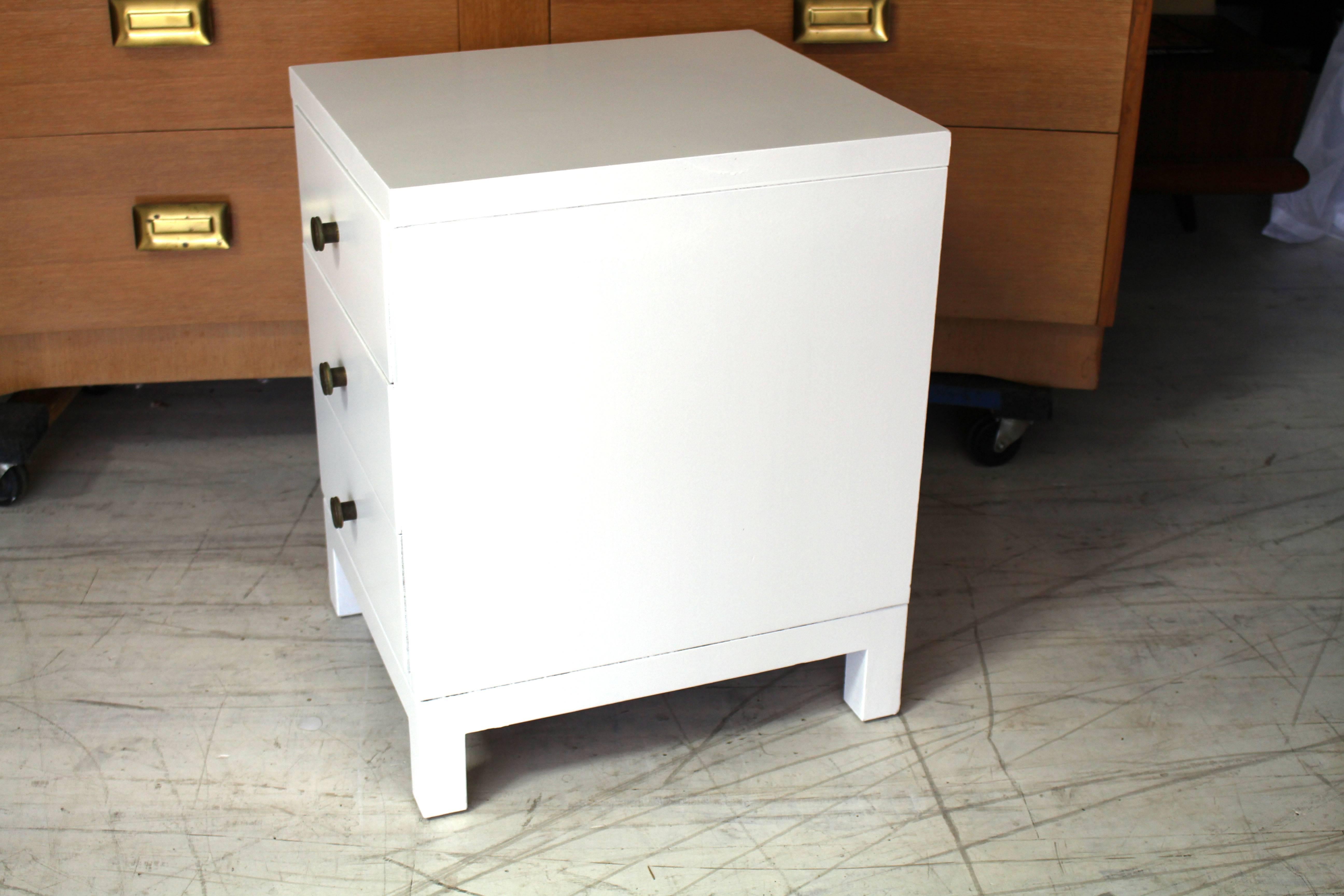 Lacquered Three-Drawer White Lacquer Stand by Widdicomb For Sale