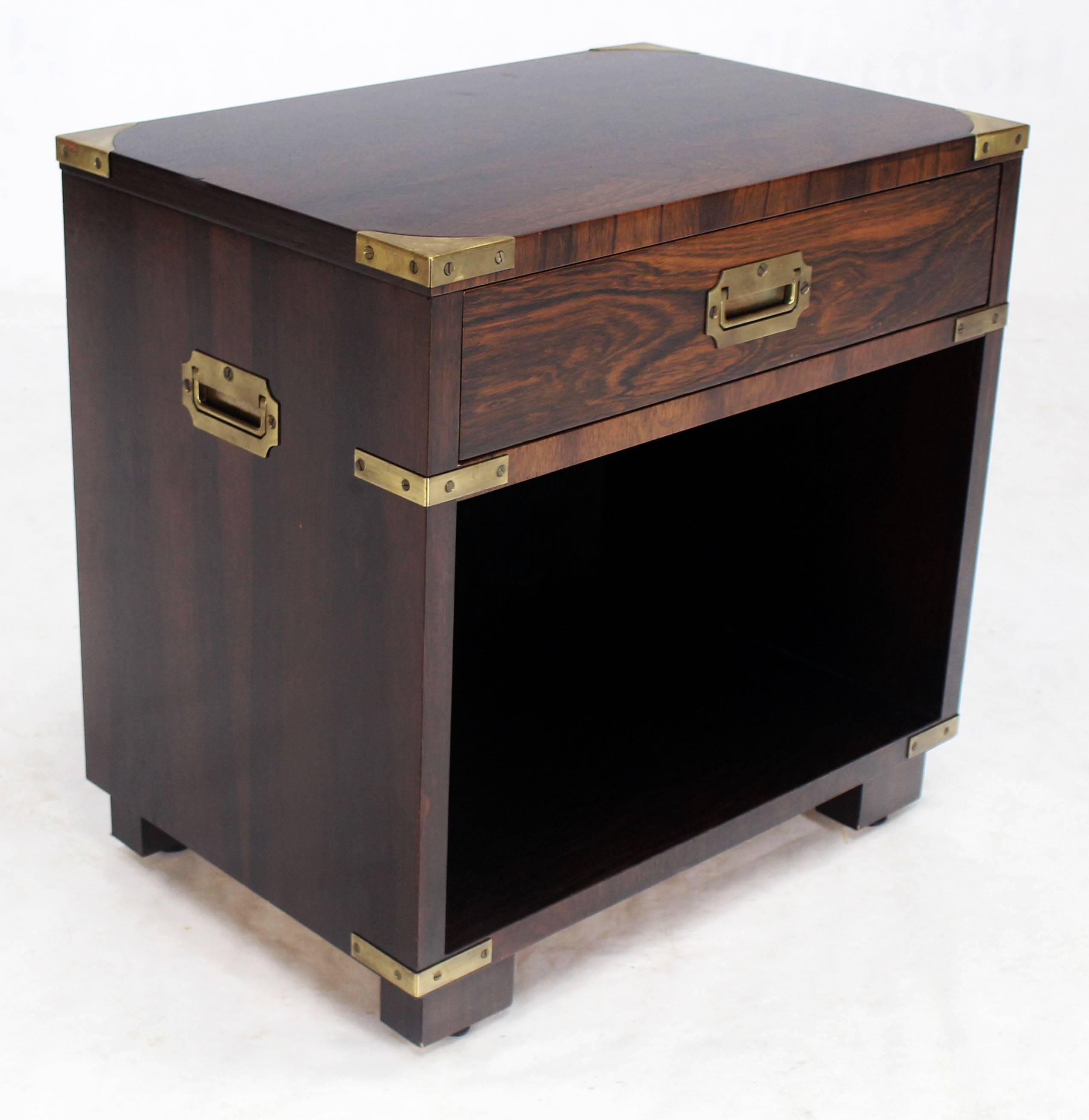 Mid-Century Modern Rosewood Brass Campaign End Table Nighstand Cabinet John Stuart For Sale