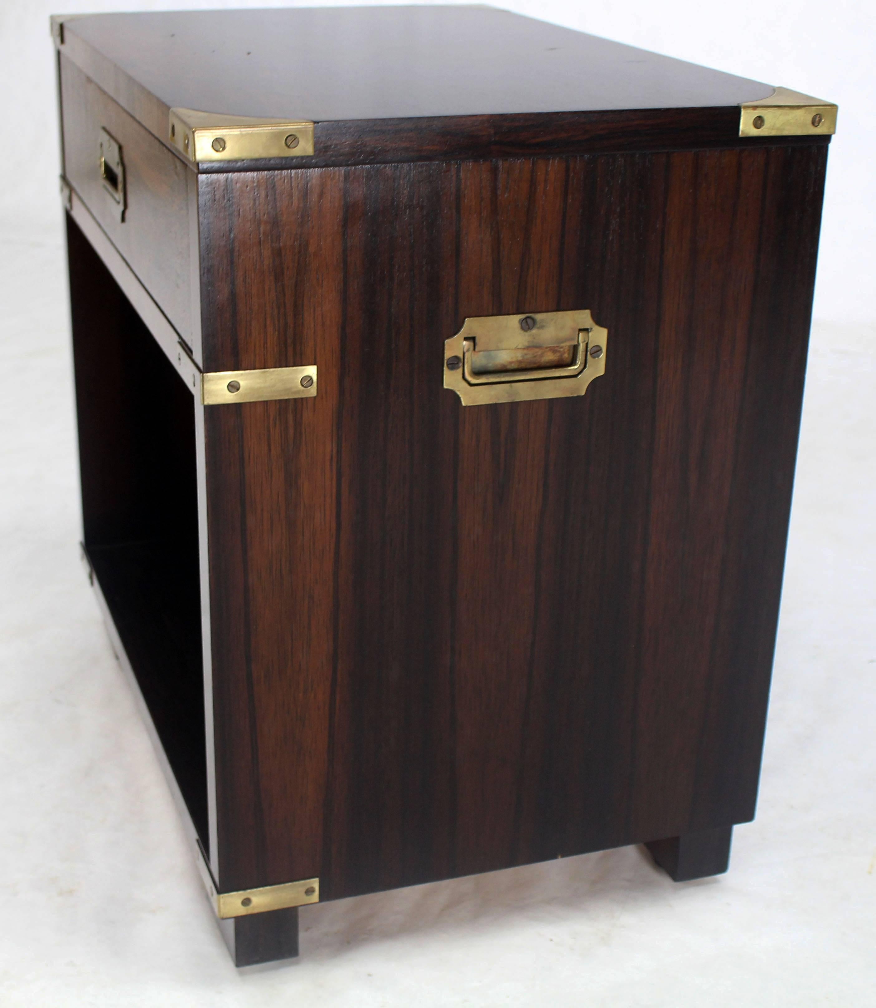 Lacquered Rosewood Brass Campaign End Table Nighstand Cabinet John Stuart For Sale
