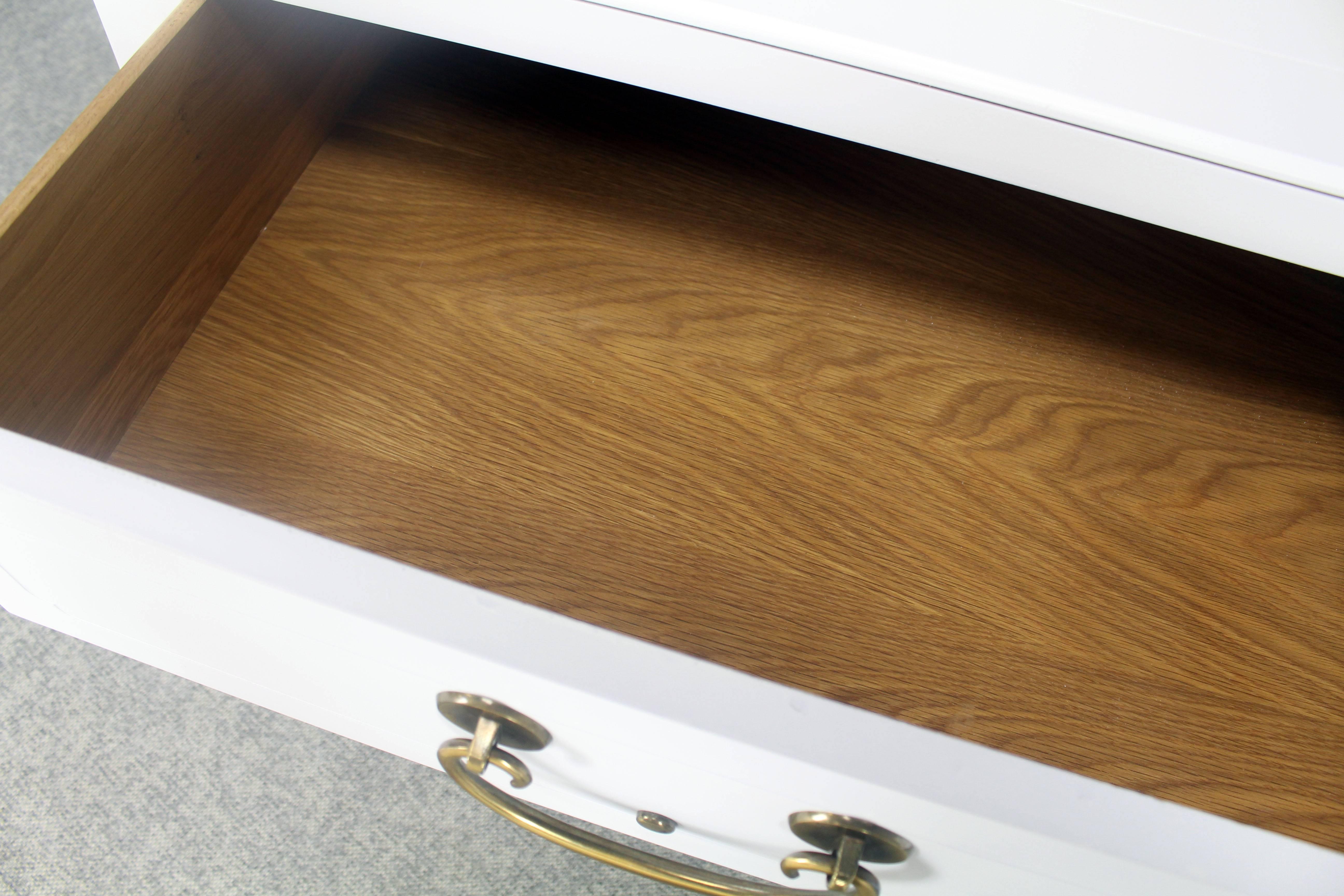 20th Century Pair of White Lacquer Brass Hardware Two-Drawer Cabinets or End Tables For Sale