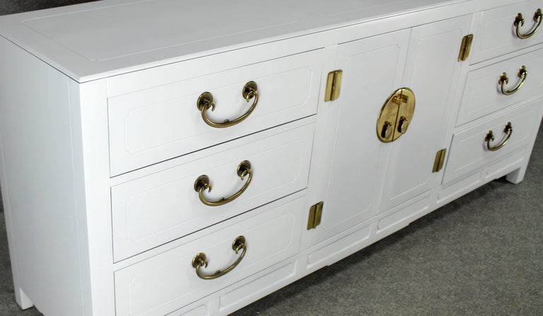 Lacquer Brass Hardware Mid-Century Modern Long Credenza Dresser Nine  Drawers For Sale at 1stDibs | long brass nine