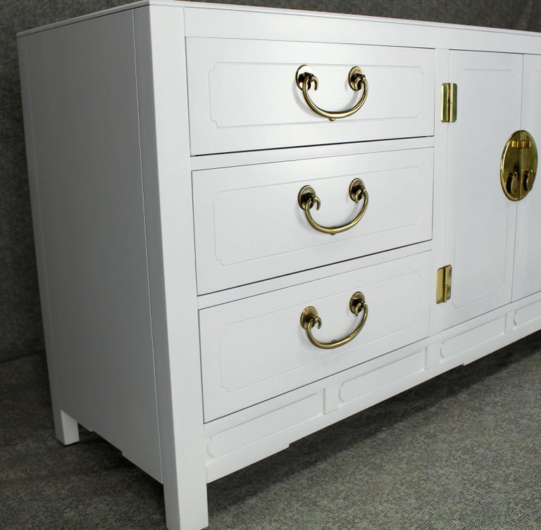 Lacquer Brass Hardware Mid Century Modern Long Credenza Dresser