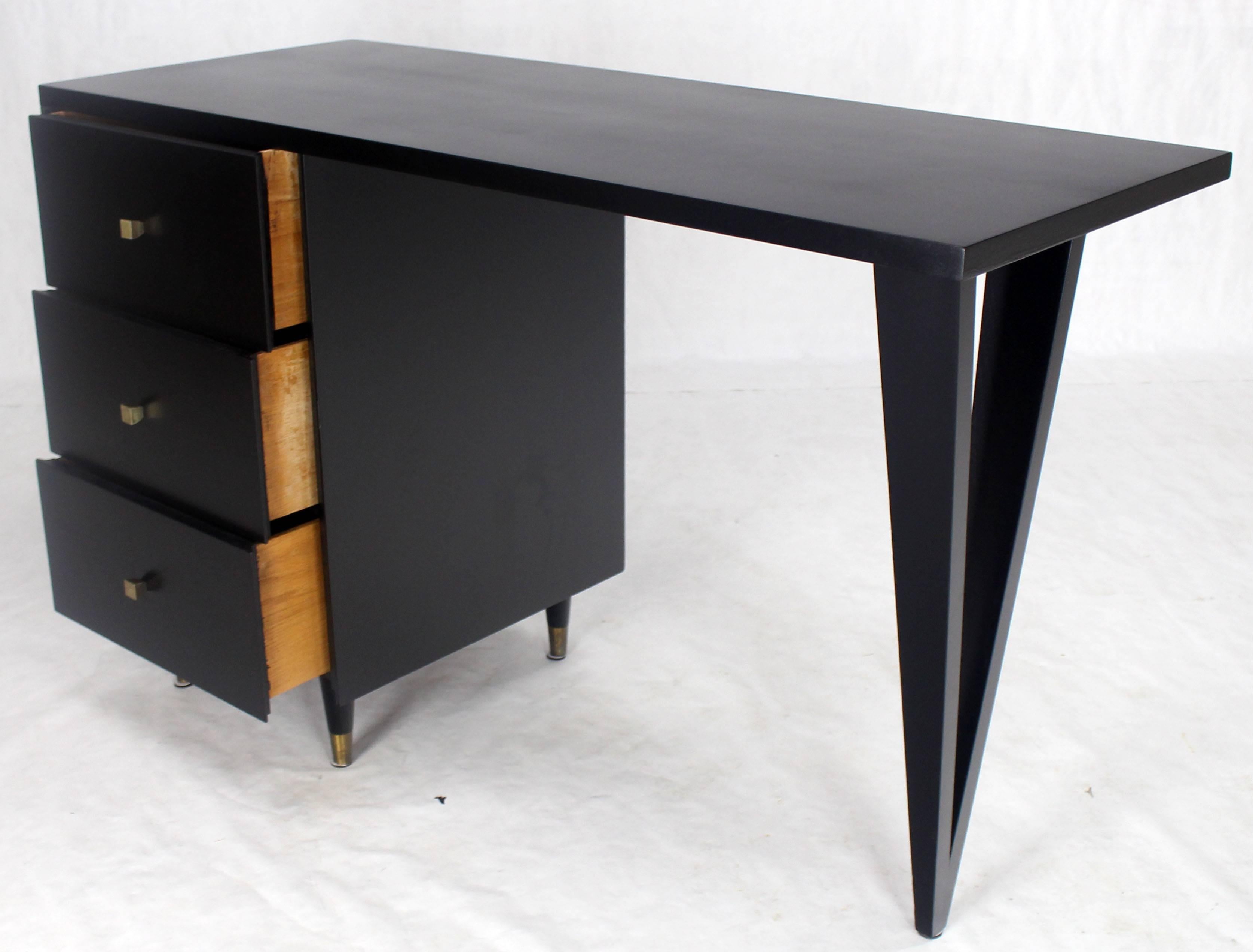 Ebonized John Stuart Black Lacquer Brass Square Pull Tapered Leg Desk