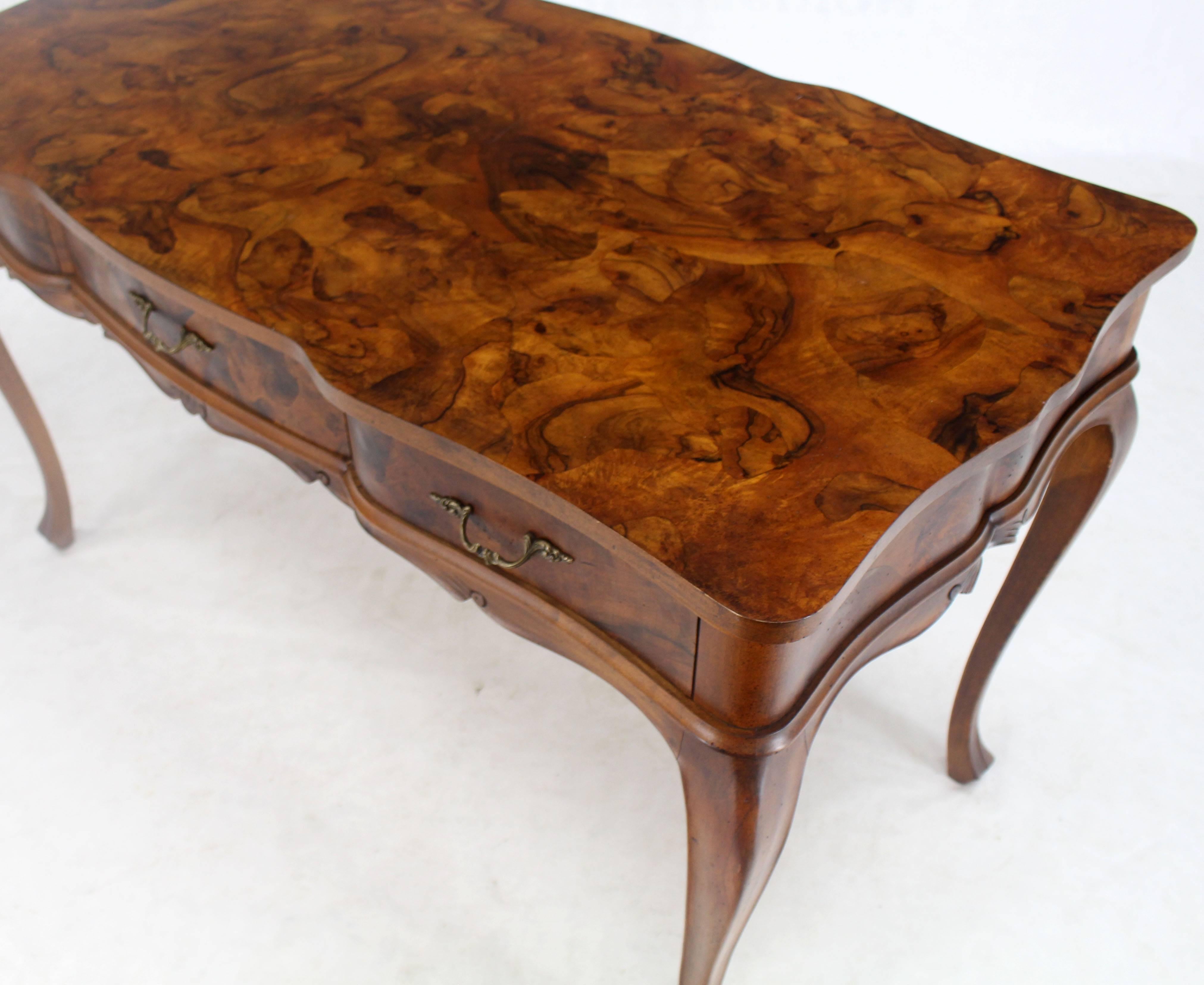 Mid-Century Modern Patch Burl Wood Work Medium Size Low Profile Floating Desk Writing Table Drawers