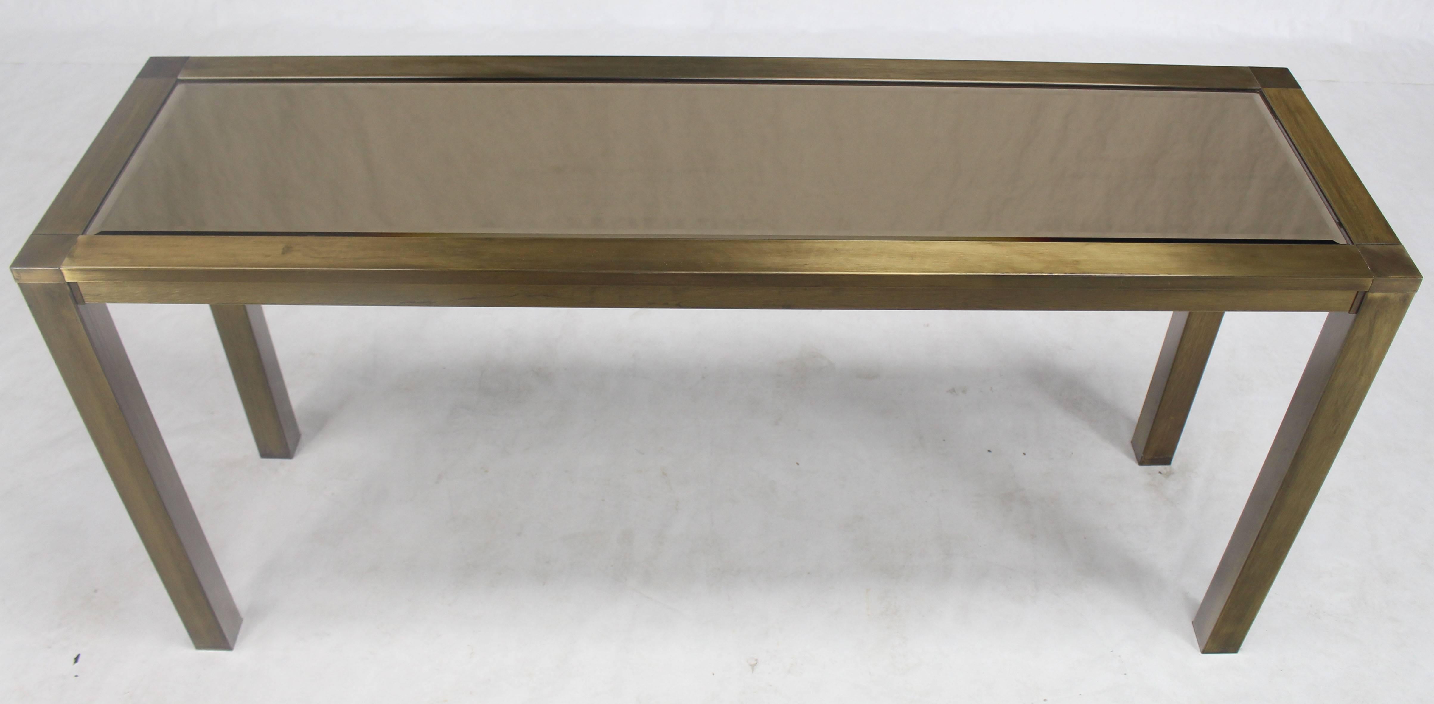 American Brass Smoked Glass Rectangular Console Table