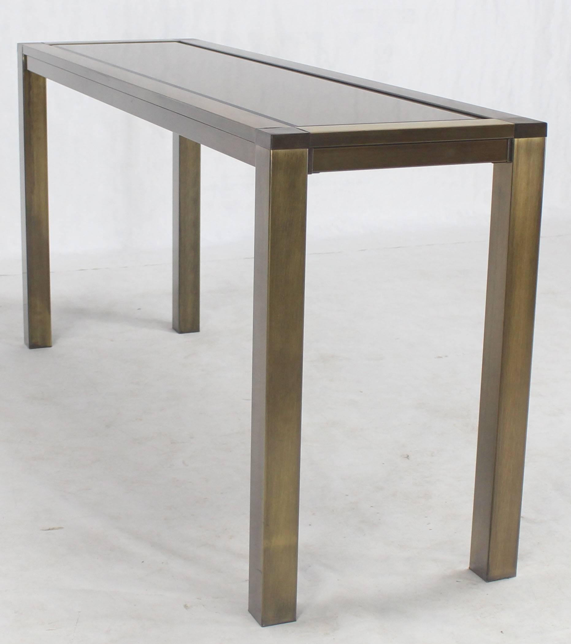 20th Century Brass Smoked Glass Rectangular Console Table