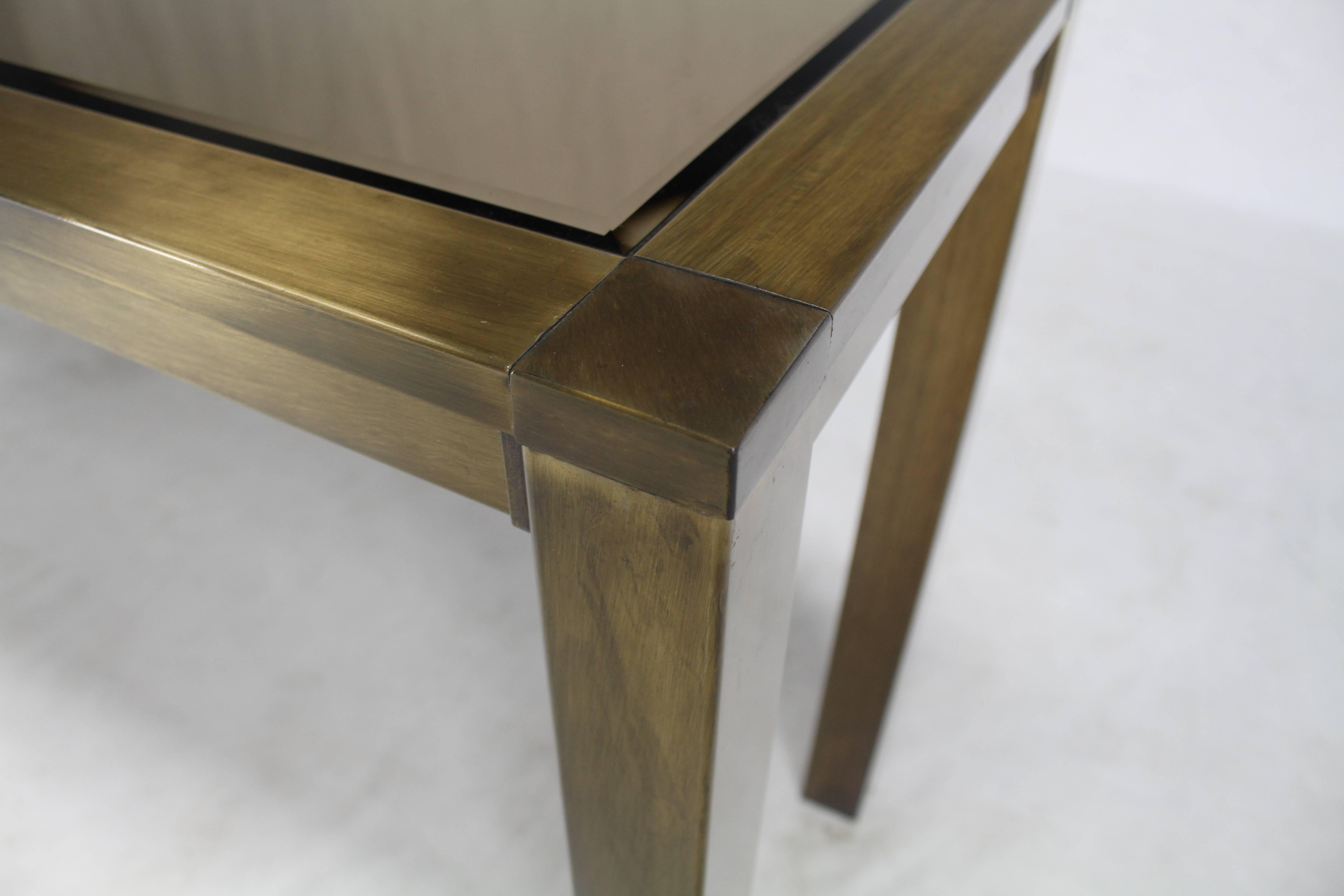 Polished Brass Smoked Glass Rectangular Console Table