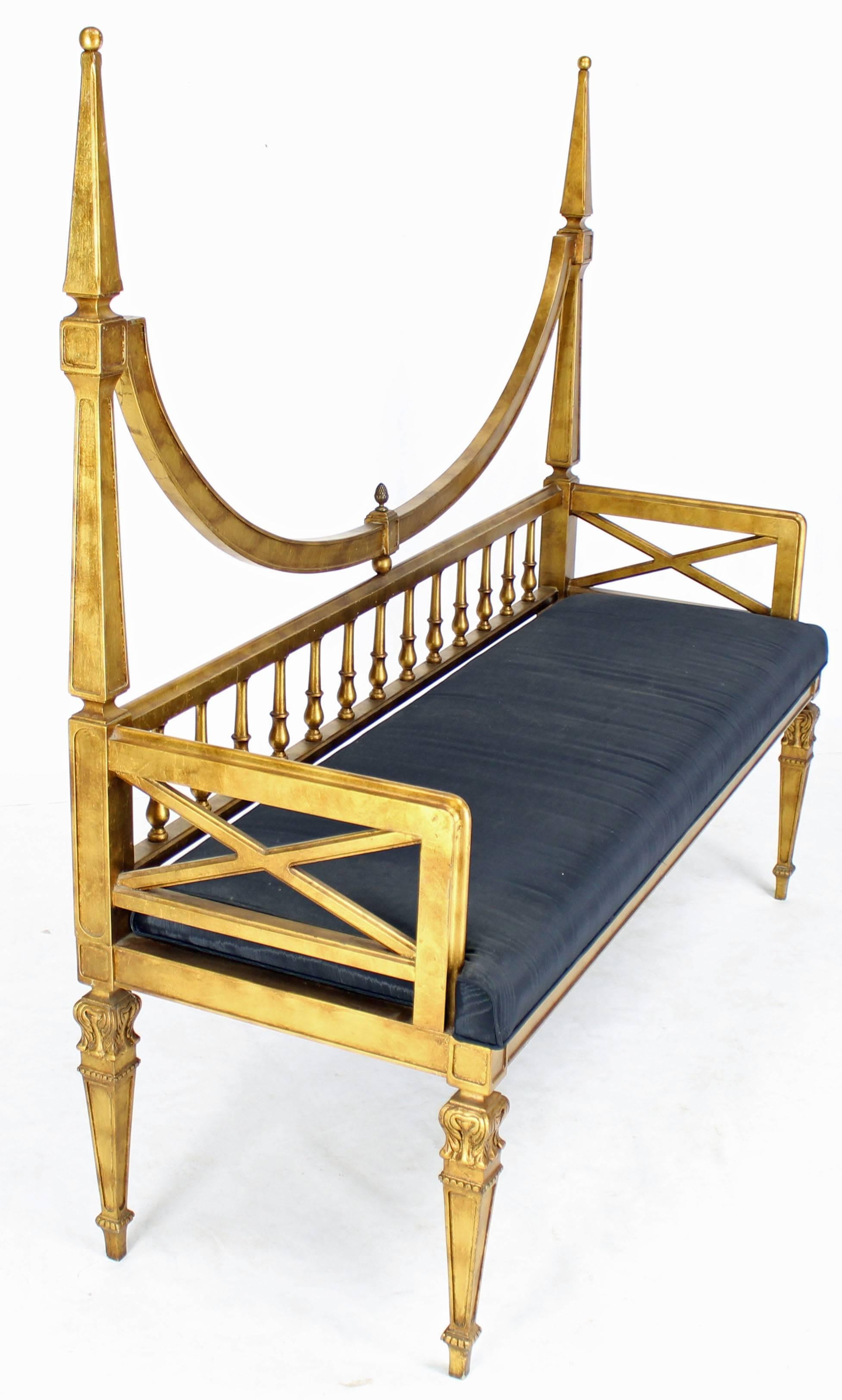 Gold Leaf Black Upholstery Hollywood Regency Window Bench In Excellent Condition In Rockaway, NJ