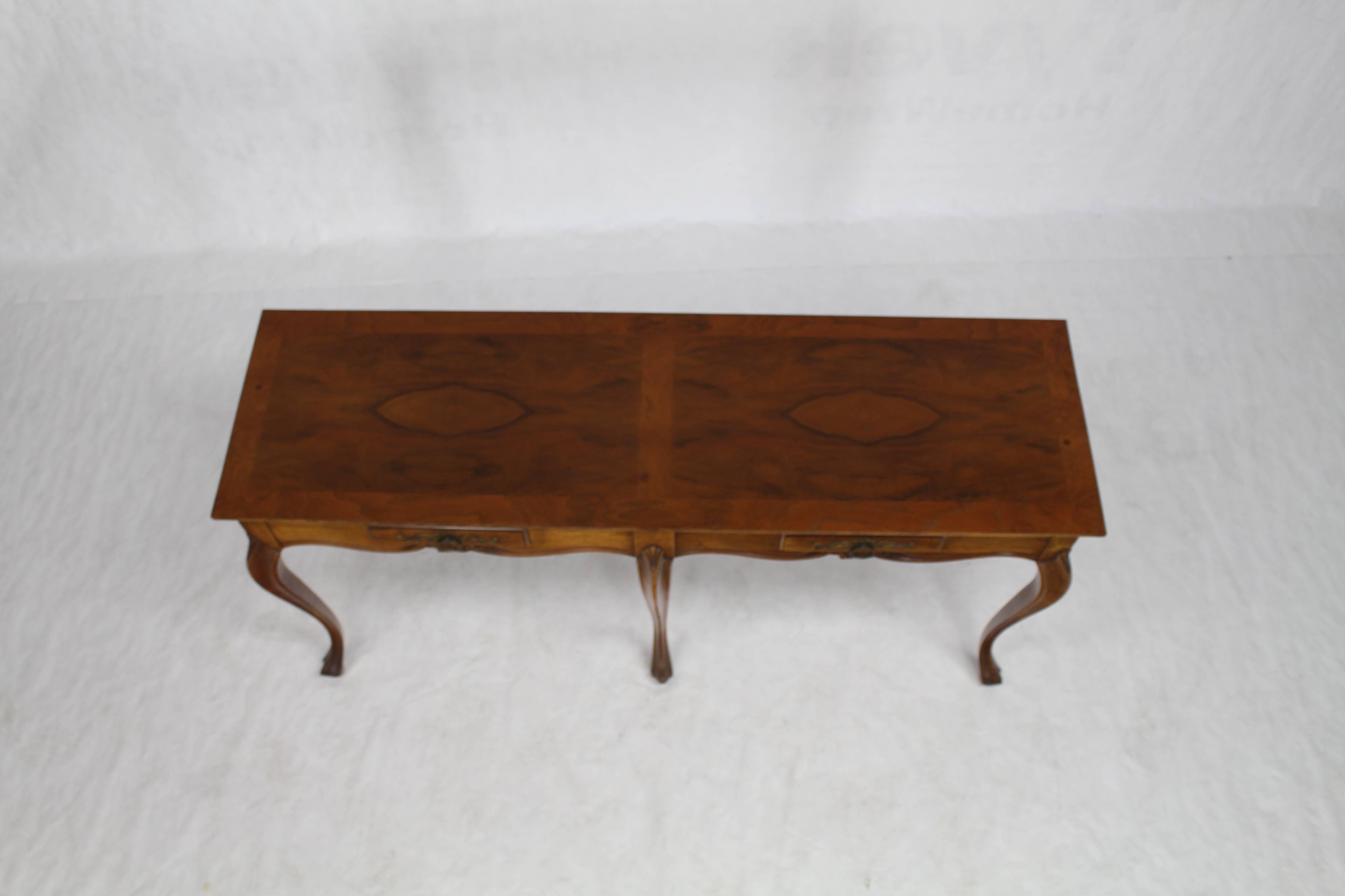 Mid-Century Modern Baker Two-Drawer Walnut Console Table