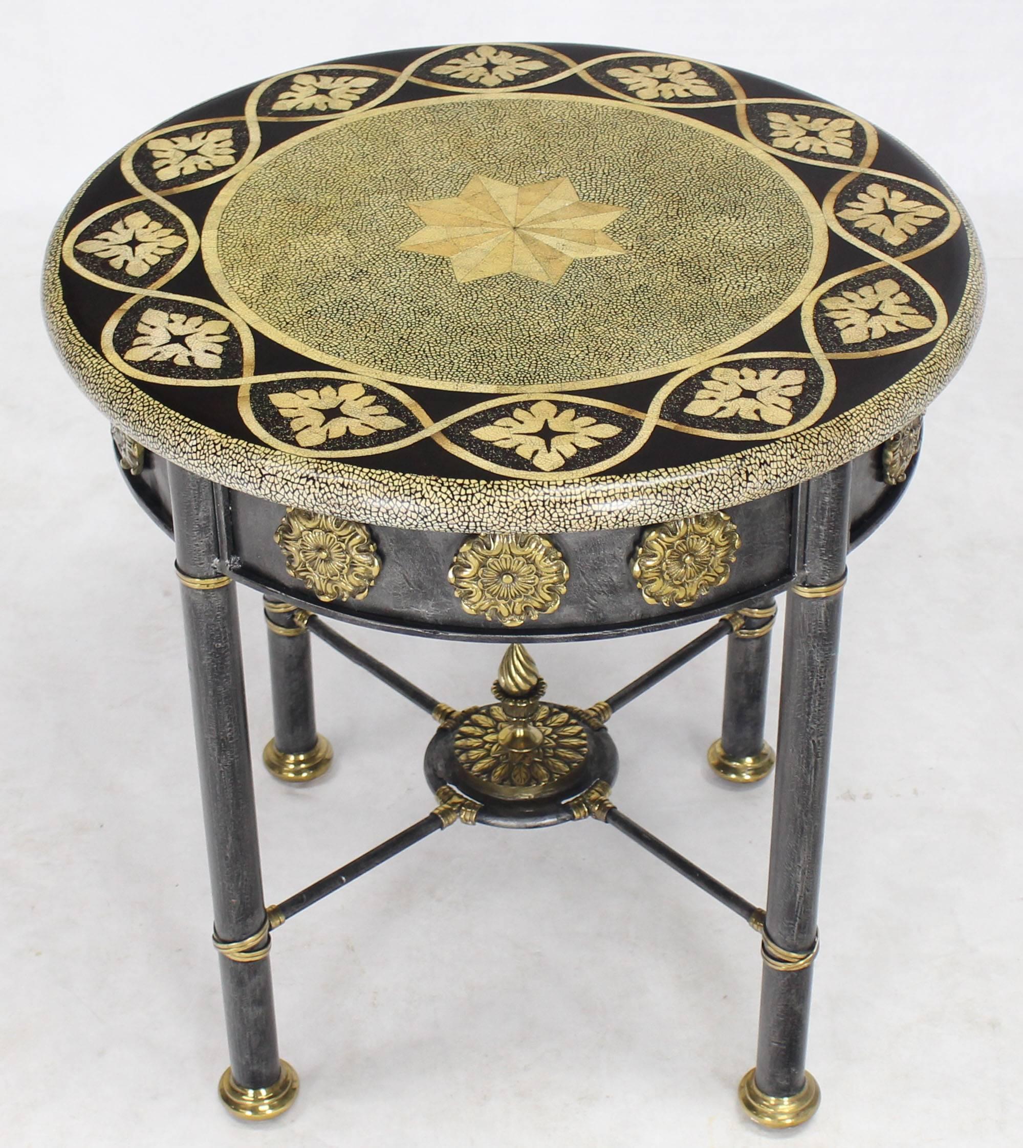 Cast Round Faux Egg Shell Decorated Bronze Ormolu Decorated Round Gueridon Table For Sale