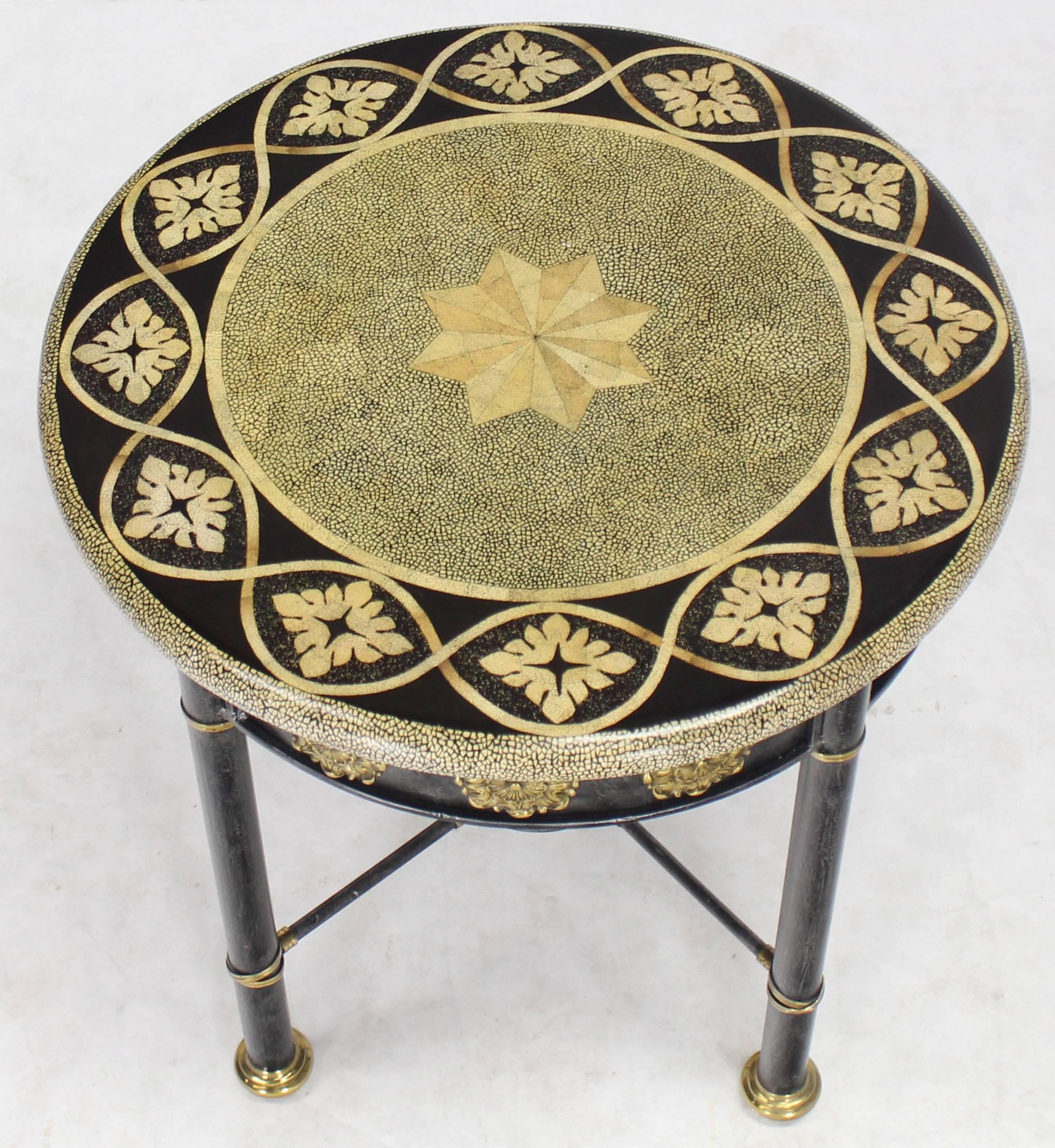 Round Faux Egg Shell Decorated Bronze Ormolu Decorated Round Gueridon Table In Excellent Condition For Sale In Rockaway, NJ