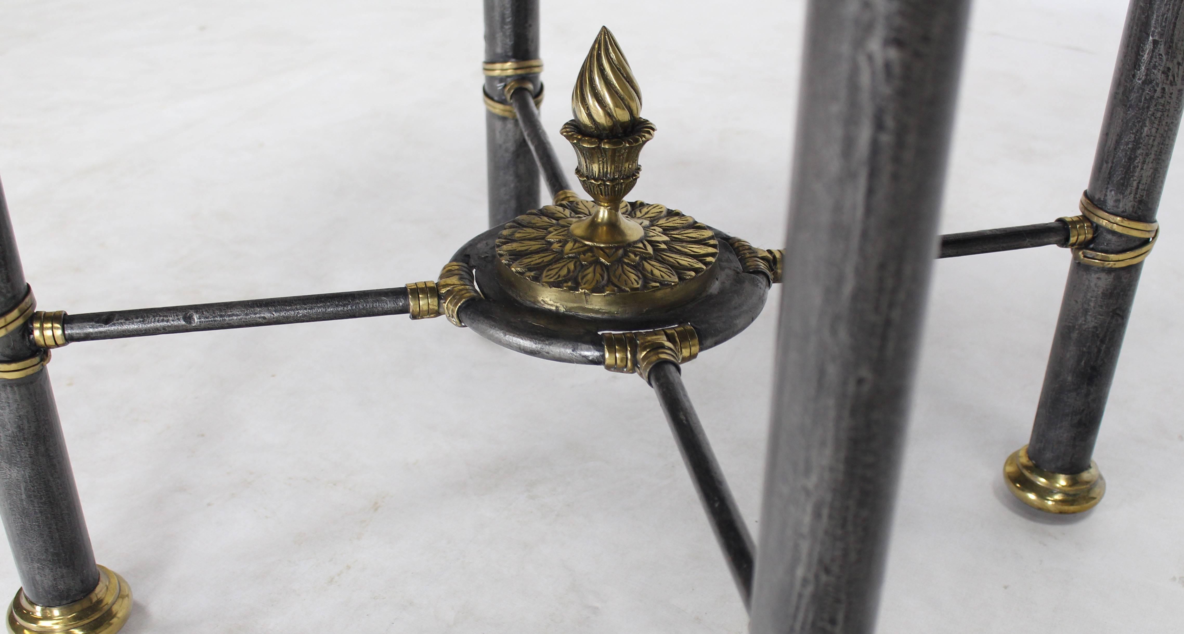 Decorative Maitland-Smith bronze hammered metal finish base lamp table stand. Beautiful faux egg shell decorated top.