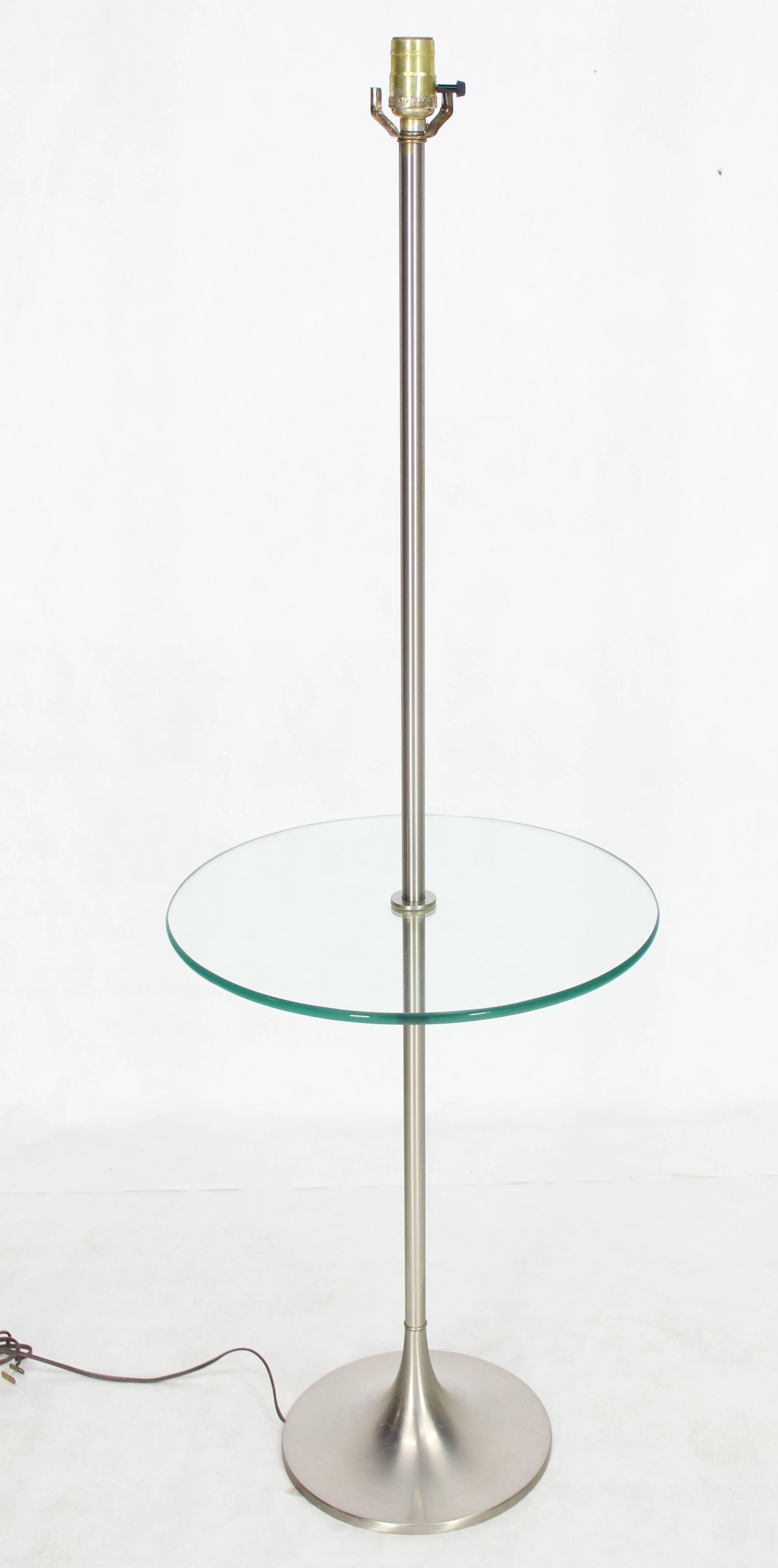 Mid-Century Modern floor lamp with built in round glass side table.