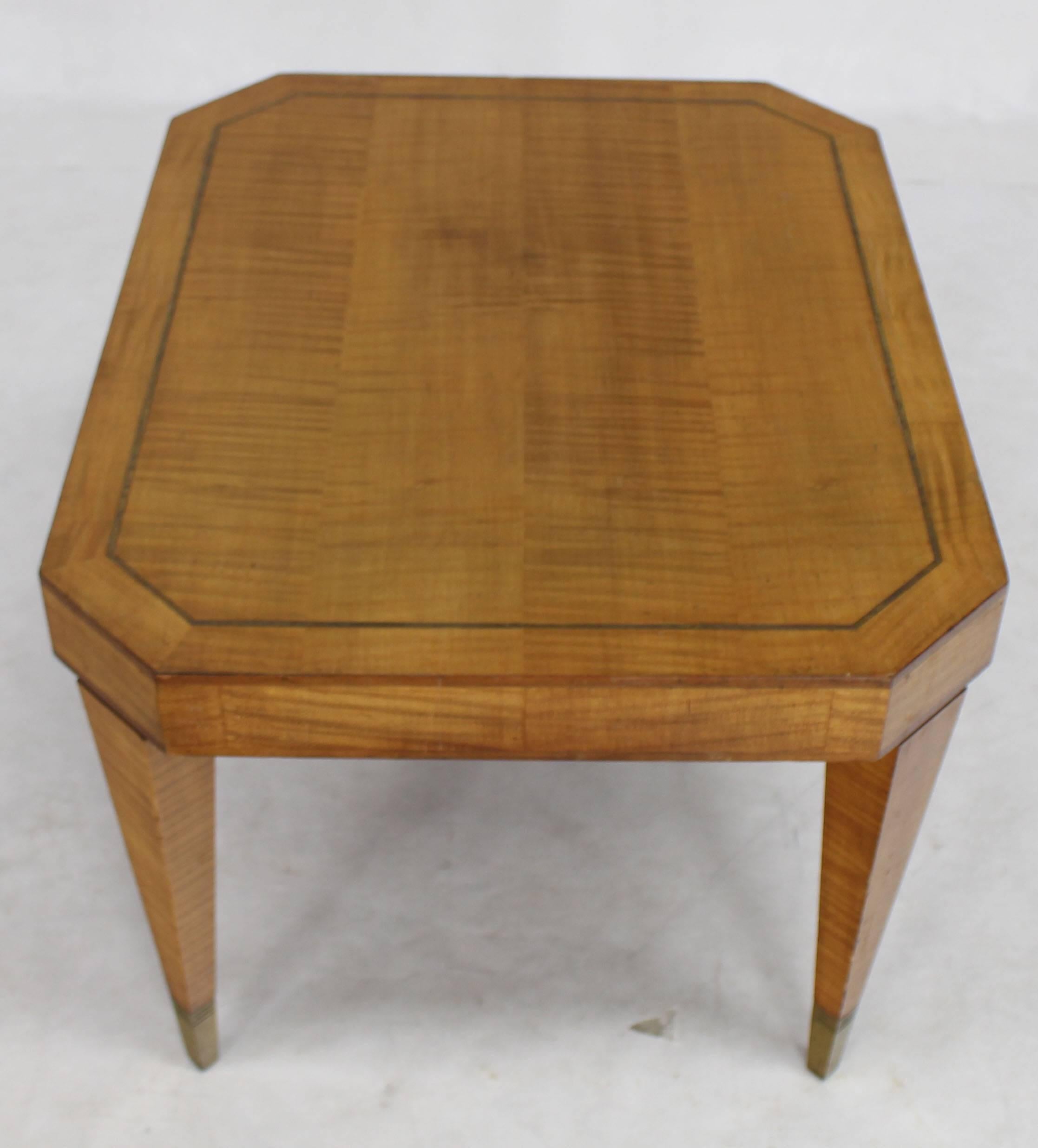 Early midcentury Art Deco satinwood and brass small occasional table by Tommy Parzinger.