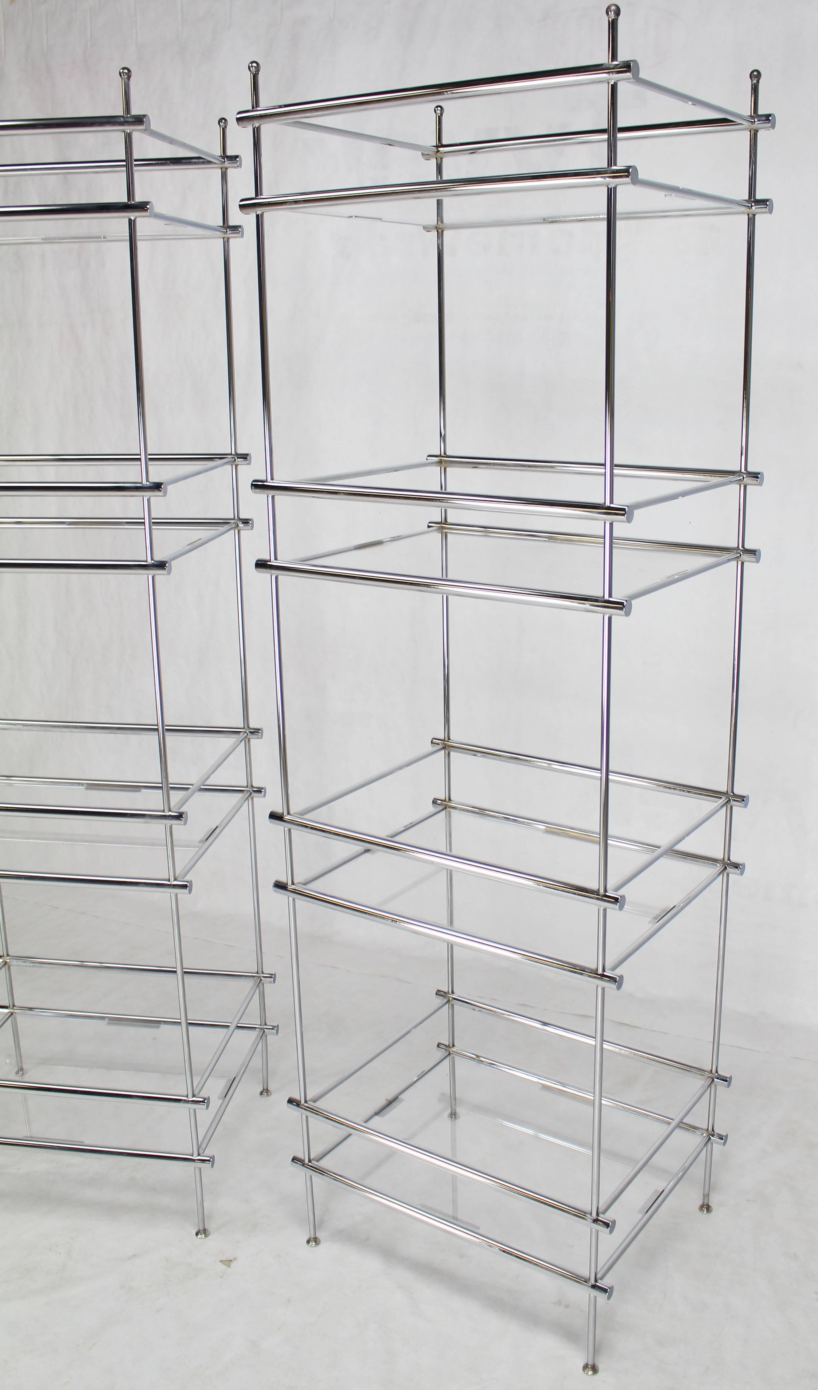 Mid-Century Modern Pair of Deep Profile Chrome and Lucite Étagères Shelves For Sale