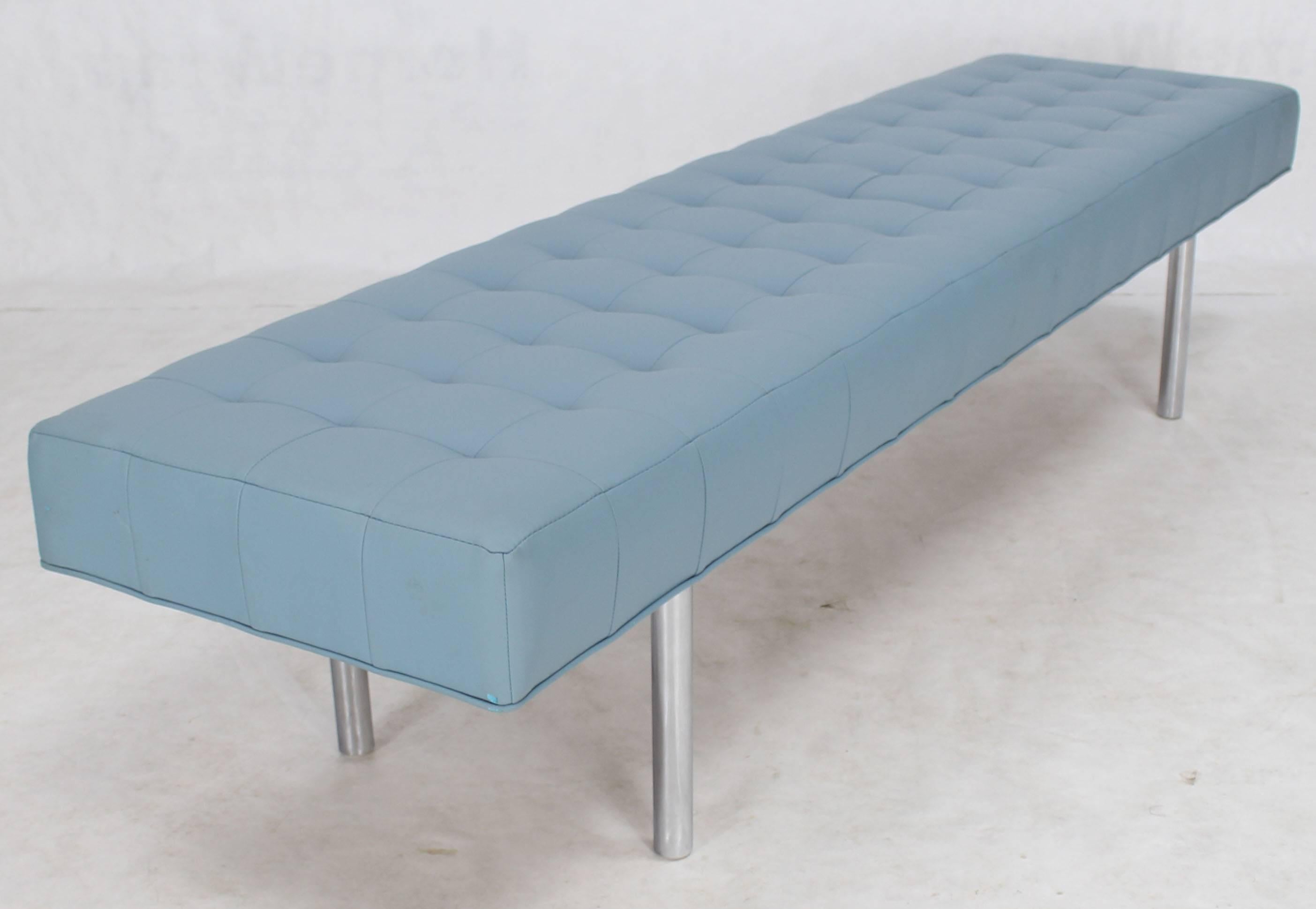 Tufted Light Blue Upholstery Chrome Cylinder Legs Long Bench Almost Daybed In Excellent Condition In Rockaway, NJ