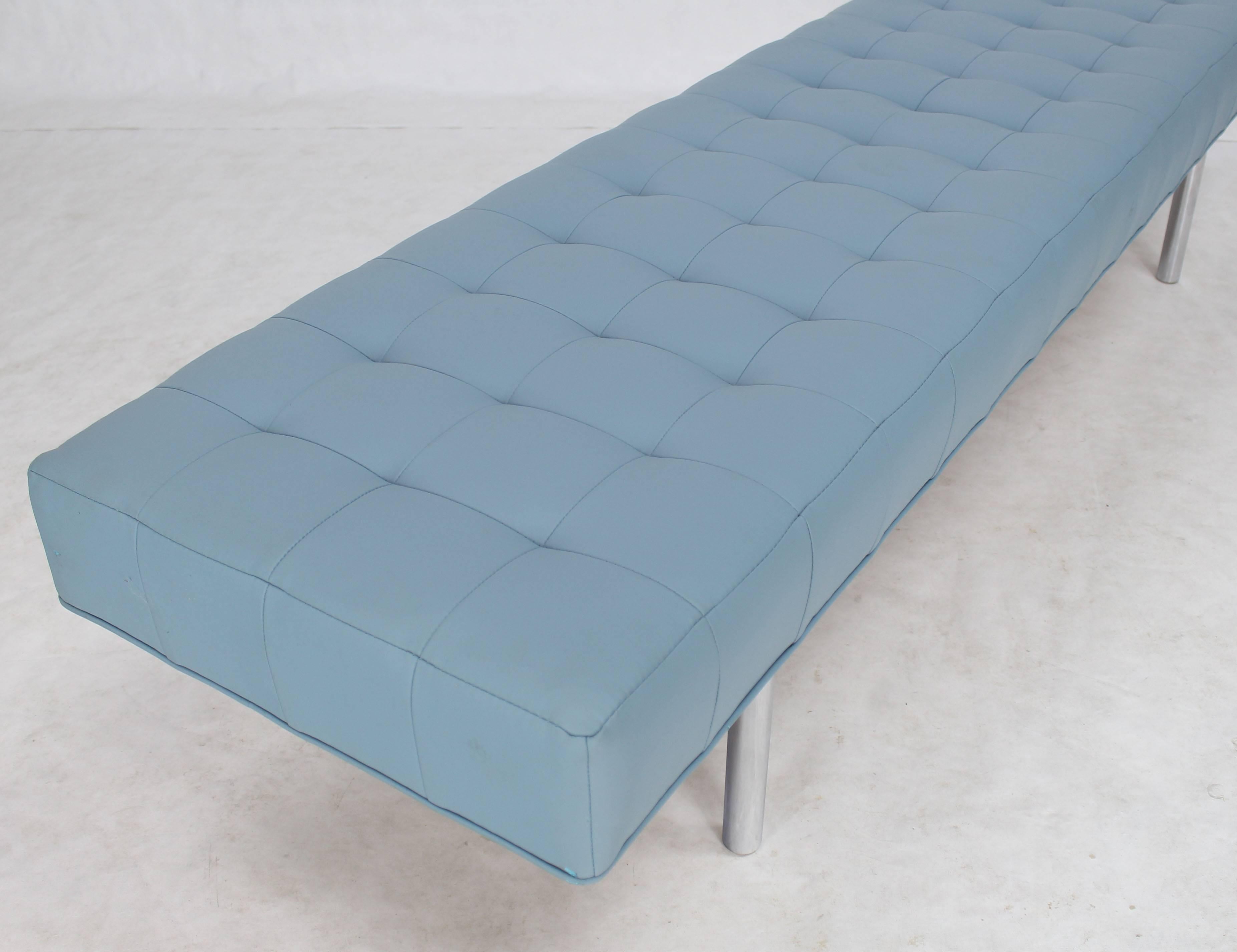 Contemporary Tufted Light Blue Upholstery Chrome Cylinder Legs Long Bench Almost Daybed