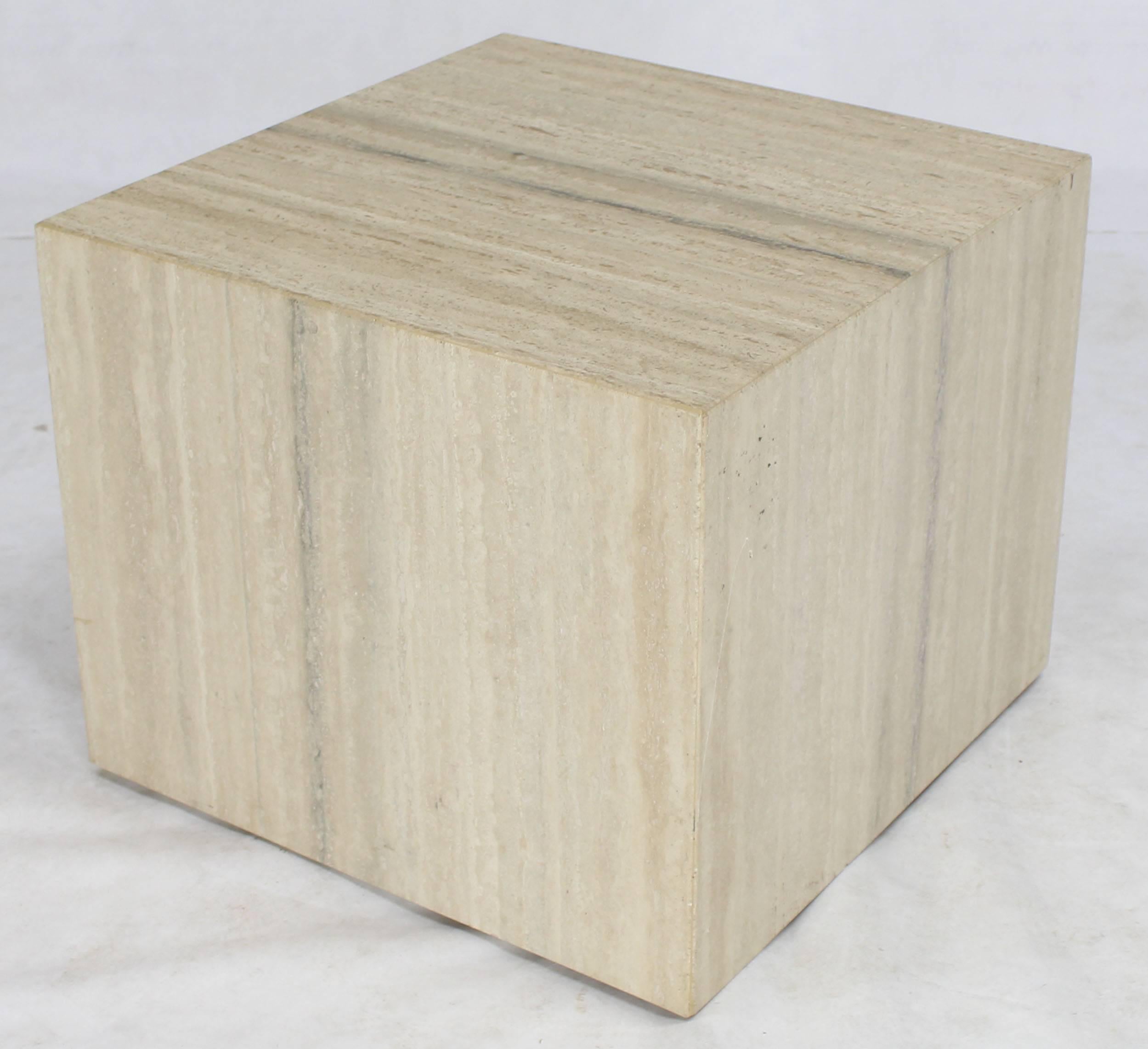 Mid-Century Modern Travertine Cube on Wheels Coffee Side Table Pedestal