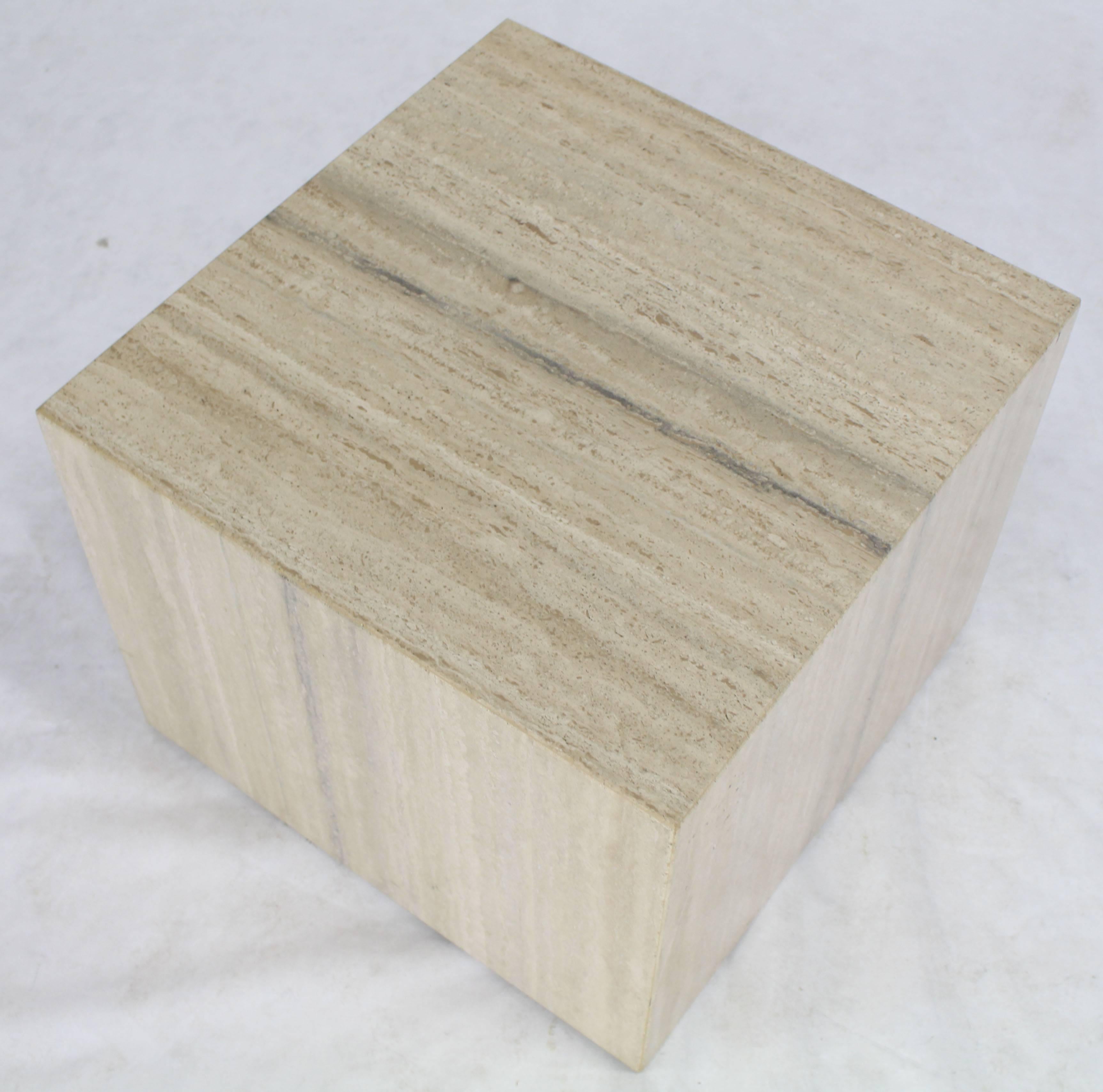 Polished Travertine Cube on Wheels Coffee Side Table Pedestal