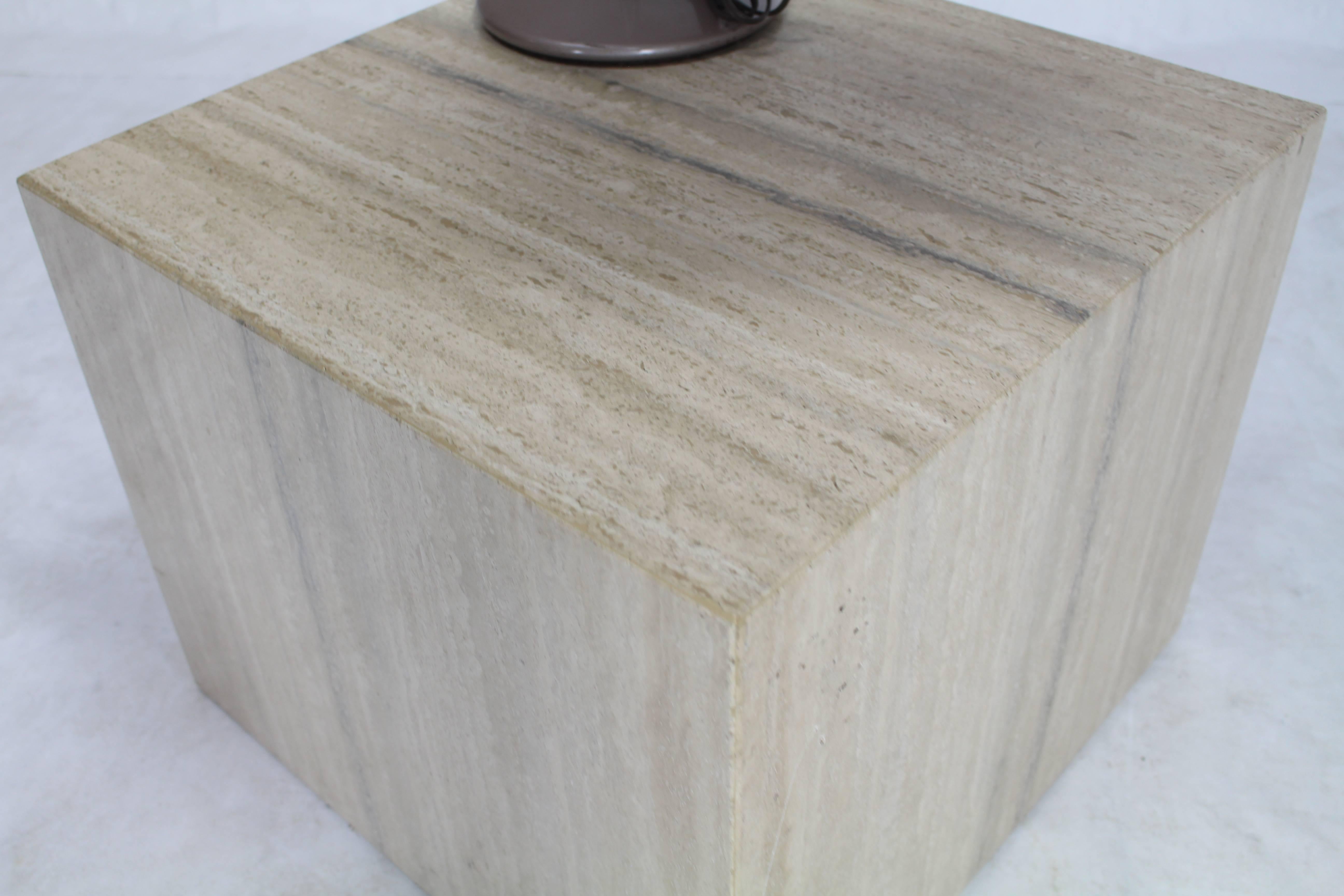 Travertine Cube on Wheels Coffee Side Table Pedestal 3