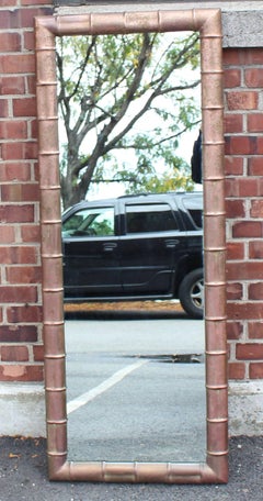 Faux Bamboo Weathered Copper Rectangular Mirror, Mid-Century Modern